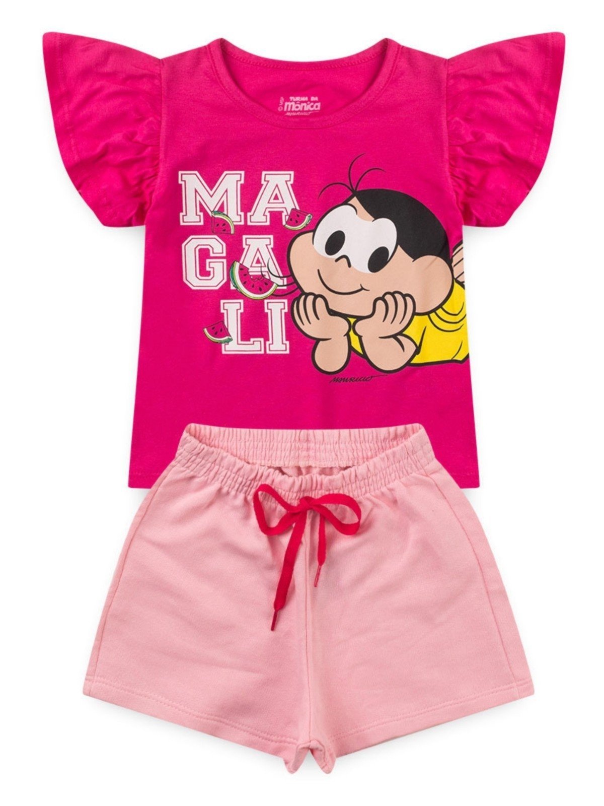 Vista 2 Infantil - Conjunto Turma da Mônica Magali Humm Amo Melancia rosa Turma da Mônica rosa