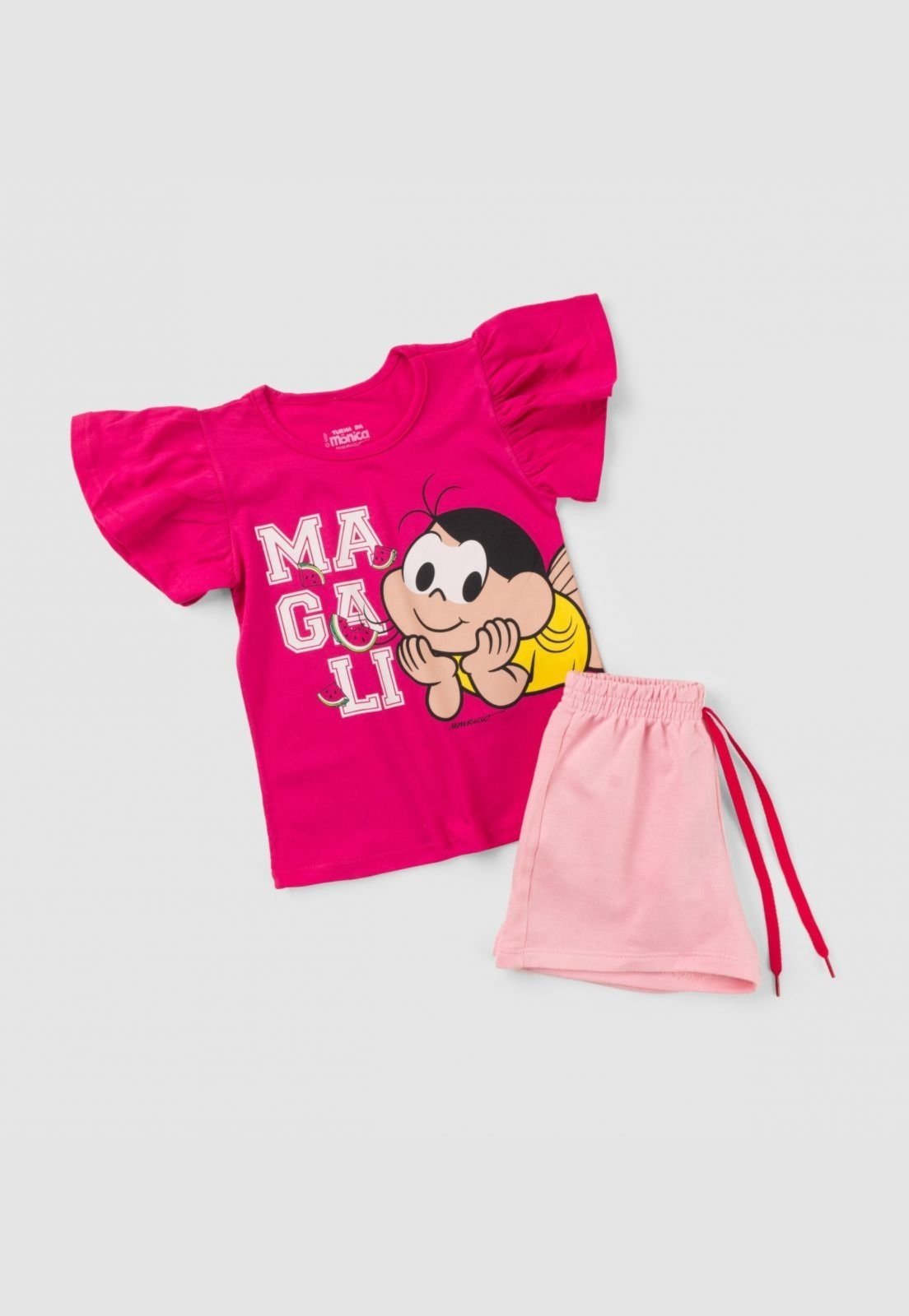 Vista 3 Infantil - Conjunto Turma da Mônica Magali Humm Amo Melancia rosa Turma da Mônica rosa