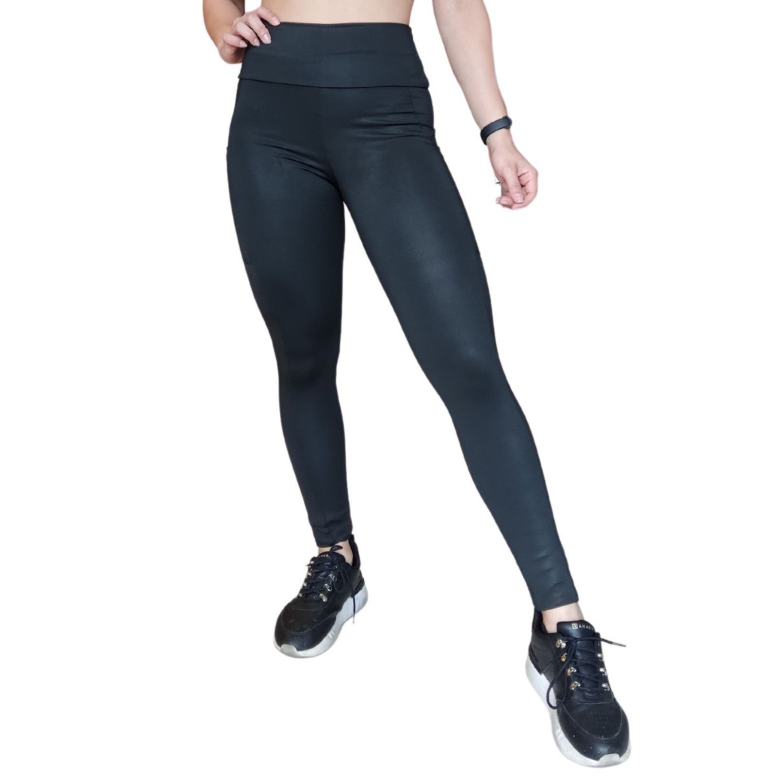 Vista 3 Calça Legging Plus Size Heide Ribeiro Two Colors Pocket Com Bolso preto preto