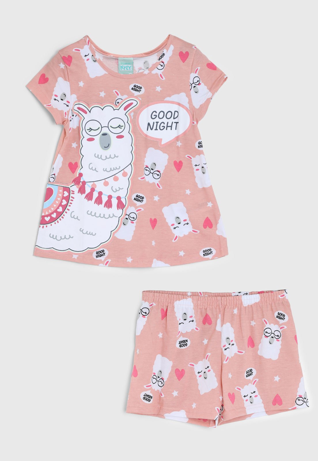 Pijama Curto Kyly Estampa Lhamas Rosa