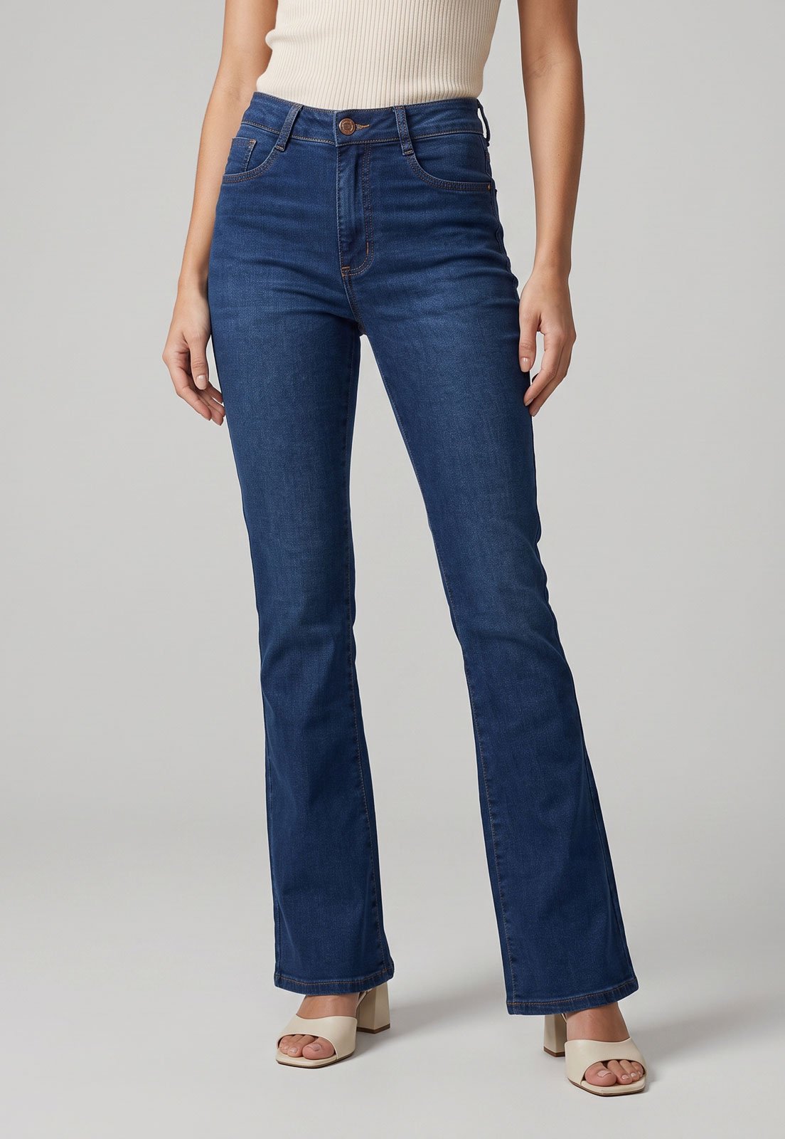 Calça Jeasn Feminina Sawary Boot Cut Azul Escuro