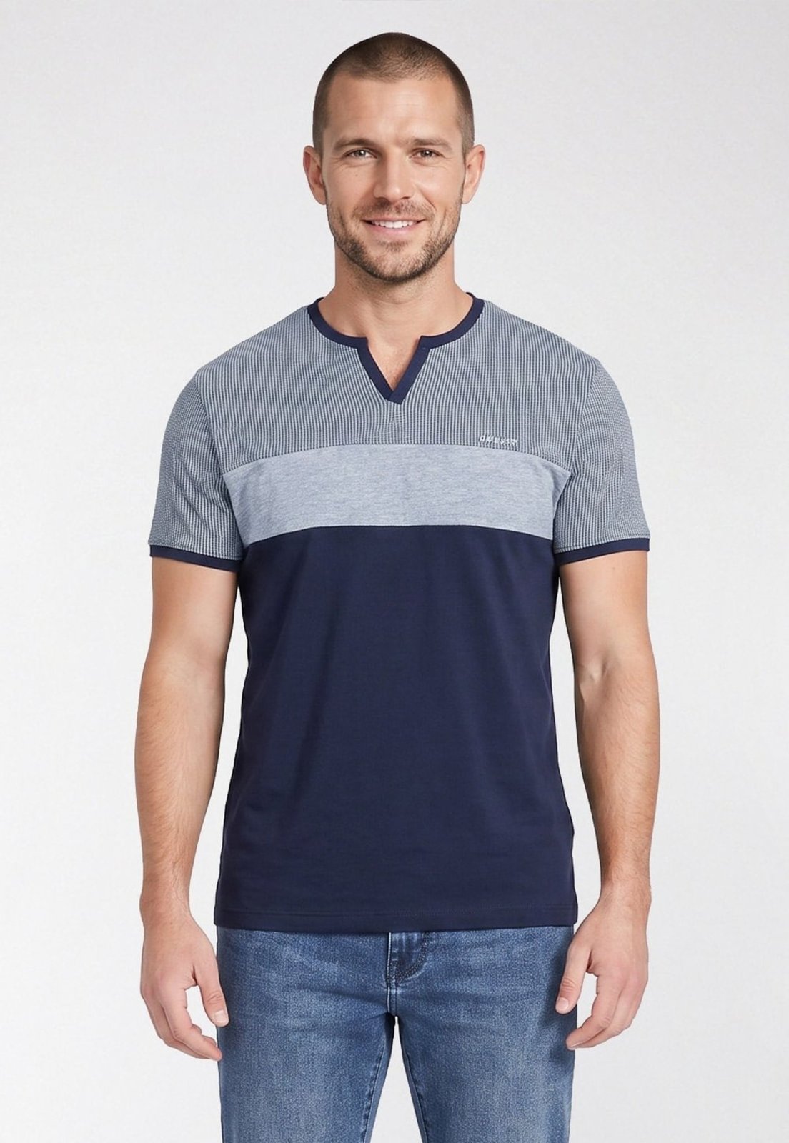 T-shirt Tricolor Sem botão Azul Marinho