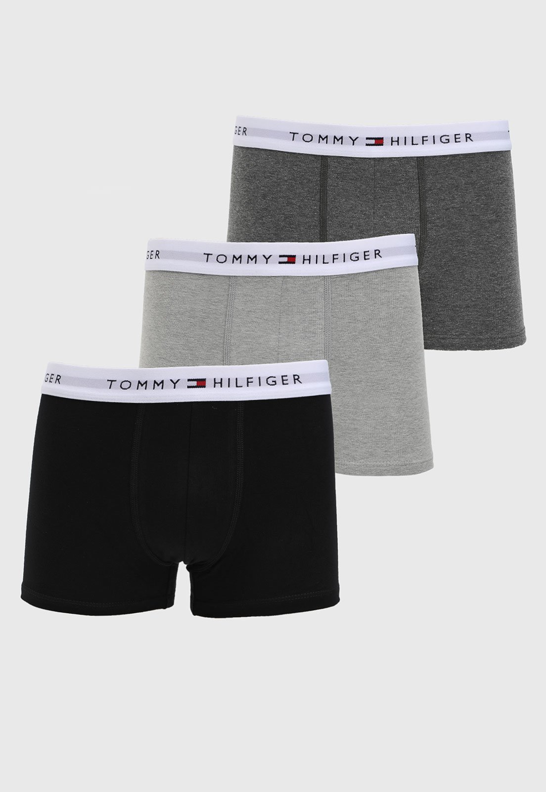 Kit 3pçs Cueca Tommy Hilfiger Boxer Lettering Cinza