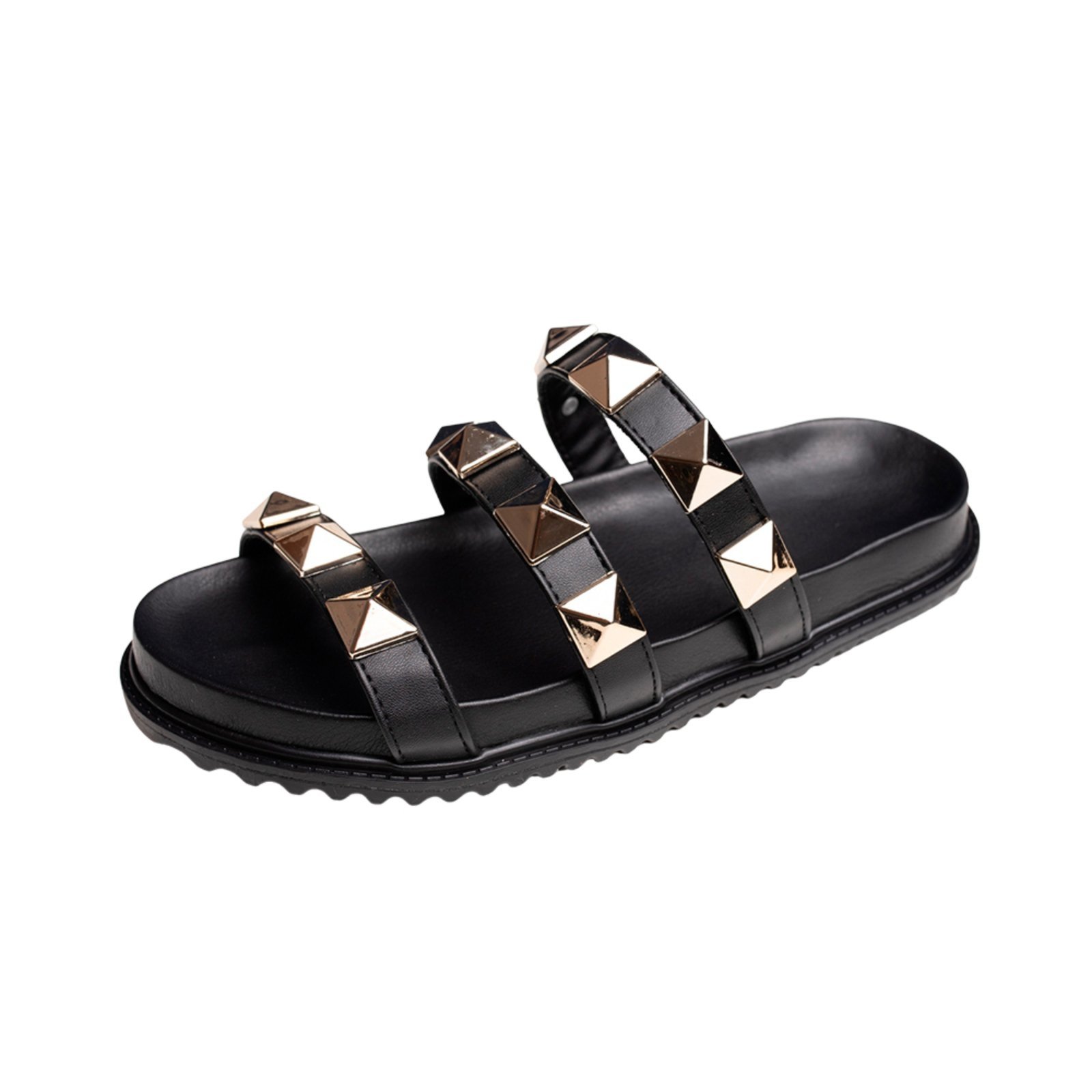 Sandalia Papete Rasteira Flat Feminina Preta Piramide Tellini Store