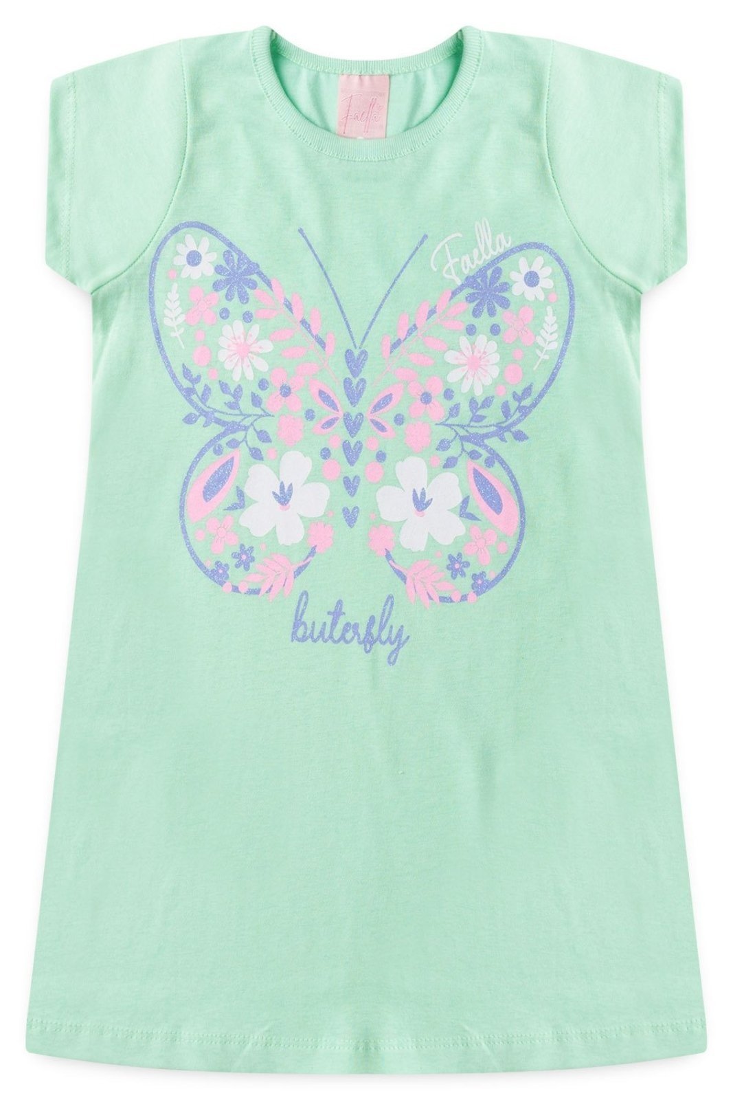 Infantil – Vestido Verão Feminino Flores e Borboleta Mega – Verde