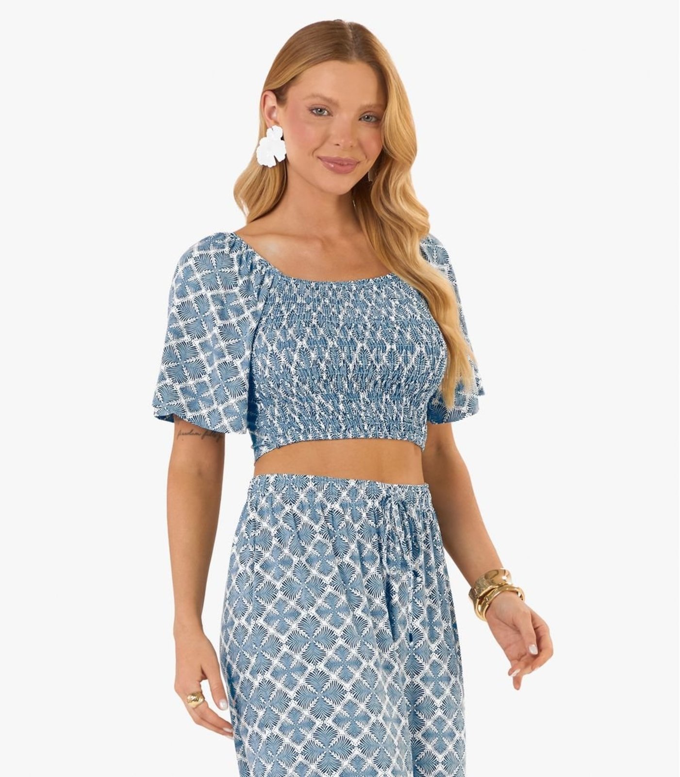 Blusa Feminina Viscotorcion Estampada Rovitex Bege