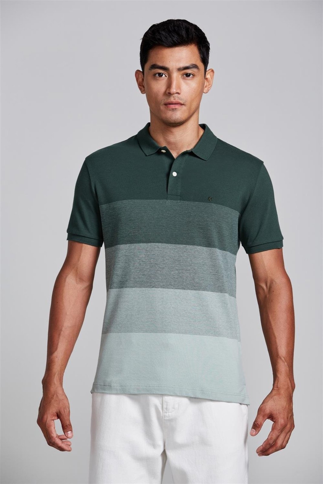 HIGHSTIL Camisa Polo Piquet Slim Fit - Verde Escuro / Verde Claro