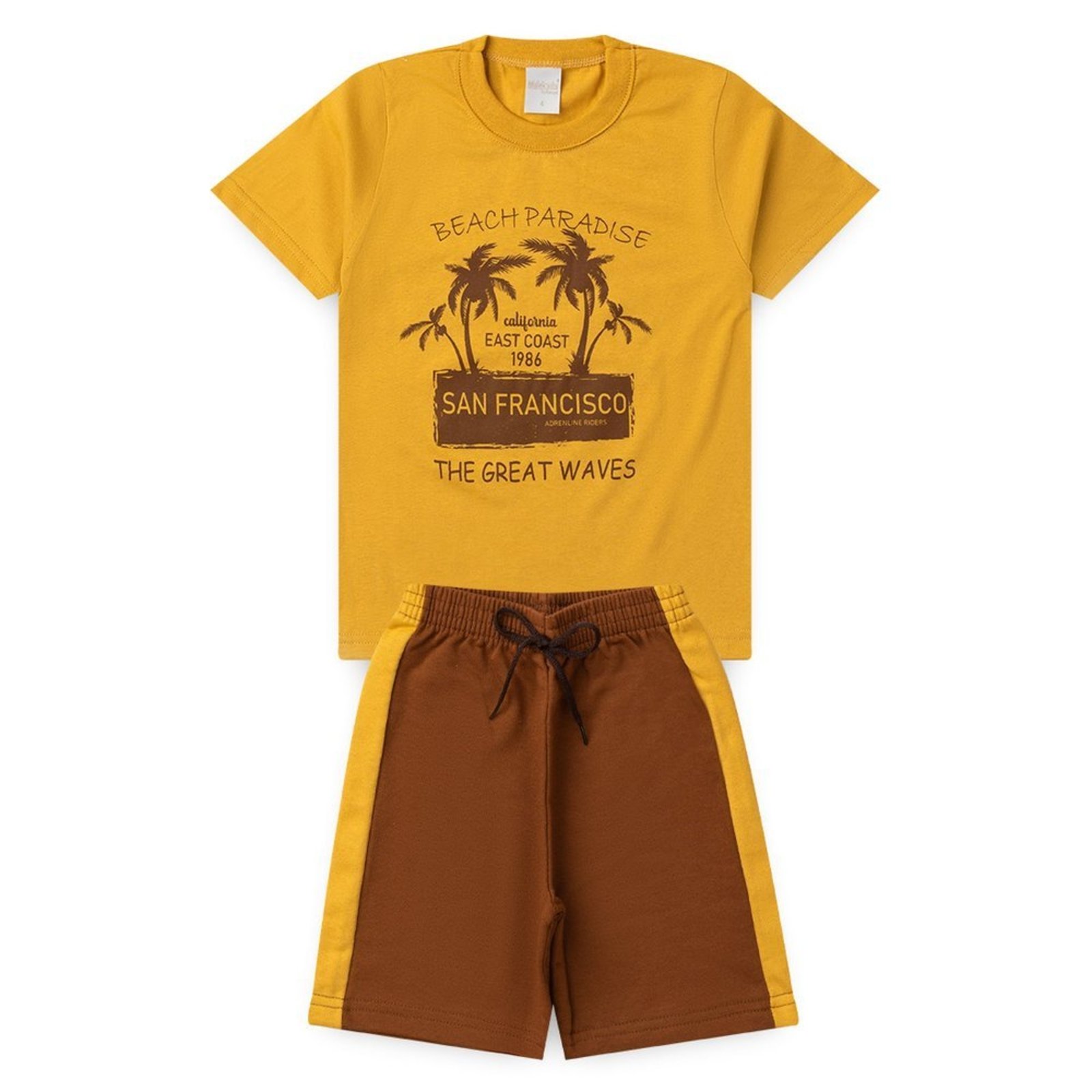 Infantil - Conjunto Verão Menino Amarelo Camiseta e Bermuda com Recorte San Francisco
