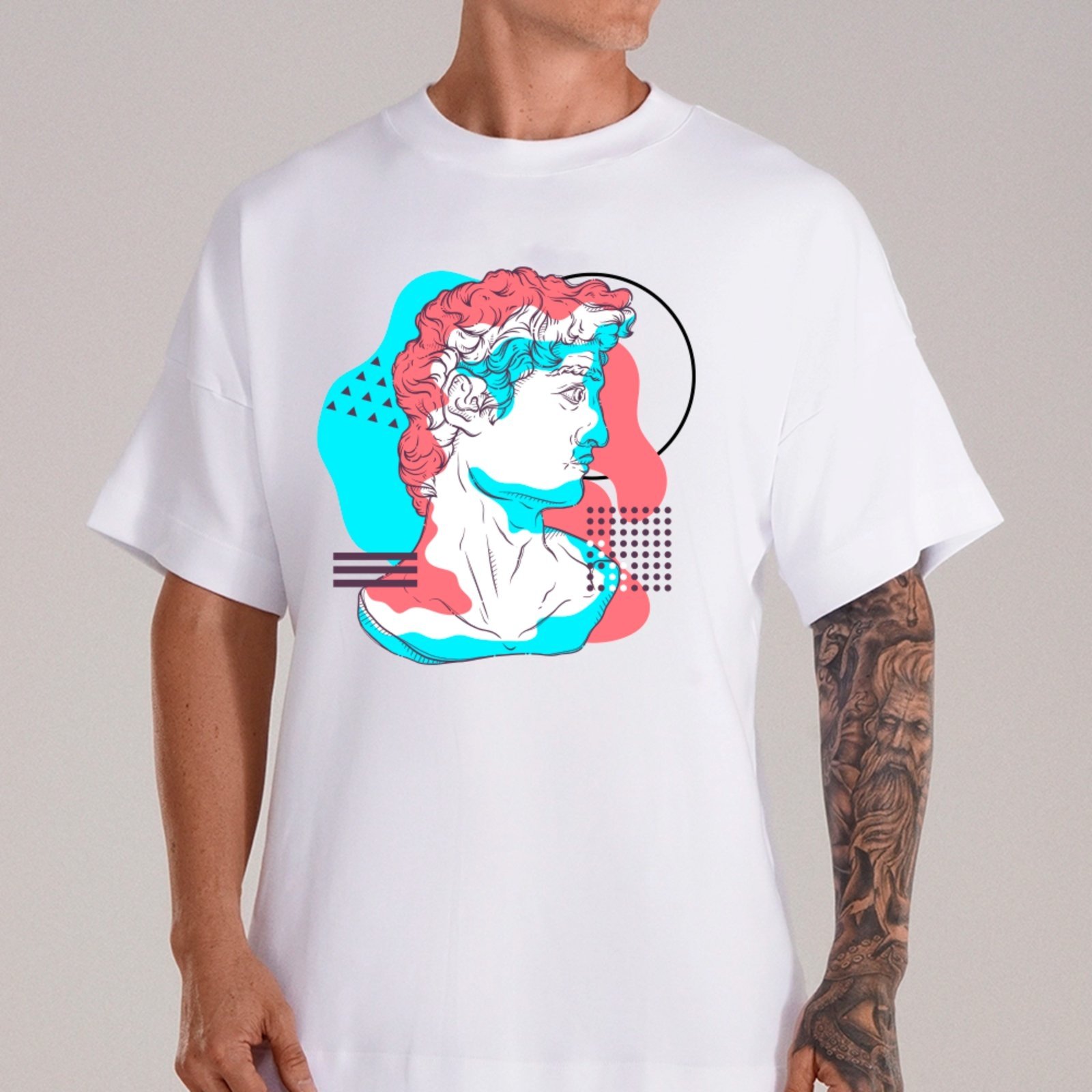 Camiseta Ousy Unissex Estátua Clássica Pop-Art Visual Impactante Streetwear Streetwear Oversized Branco