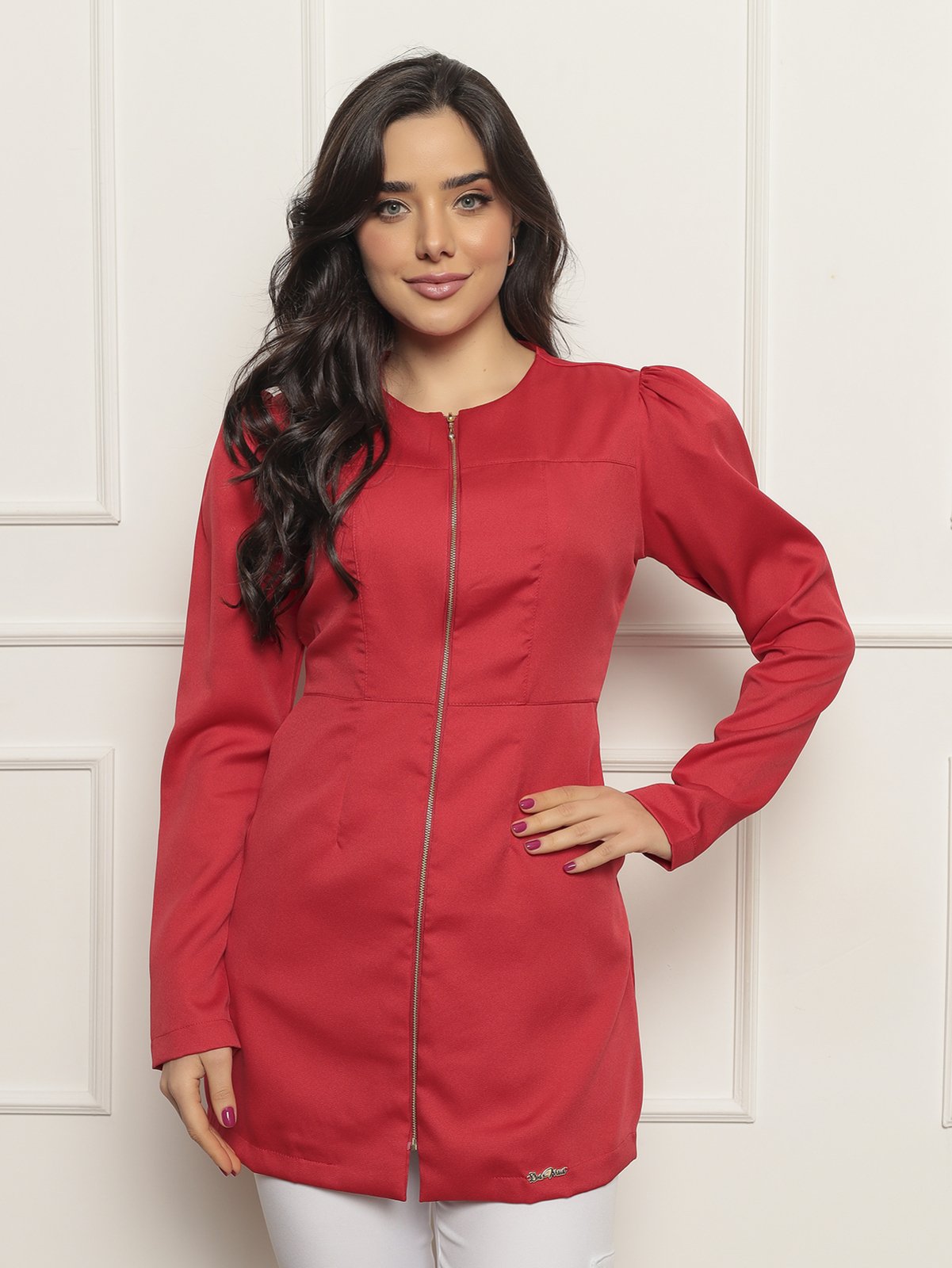 Jaleco Feminino Natalia Manga Longa Dra Maia Vermelho