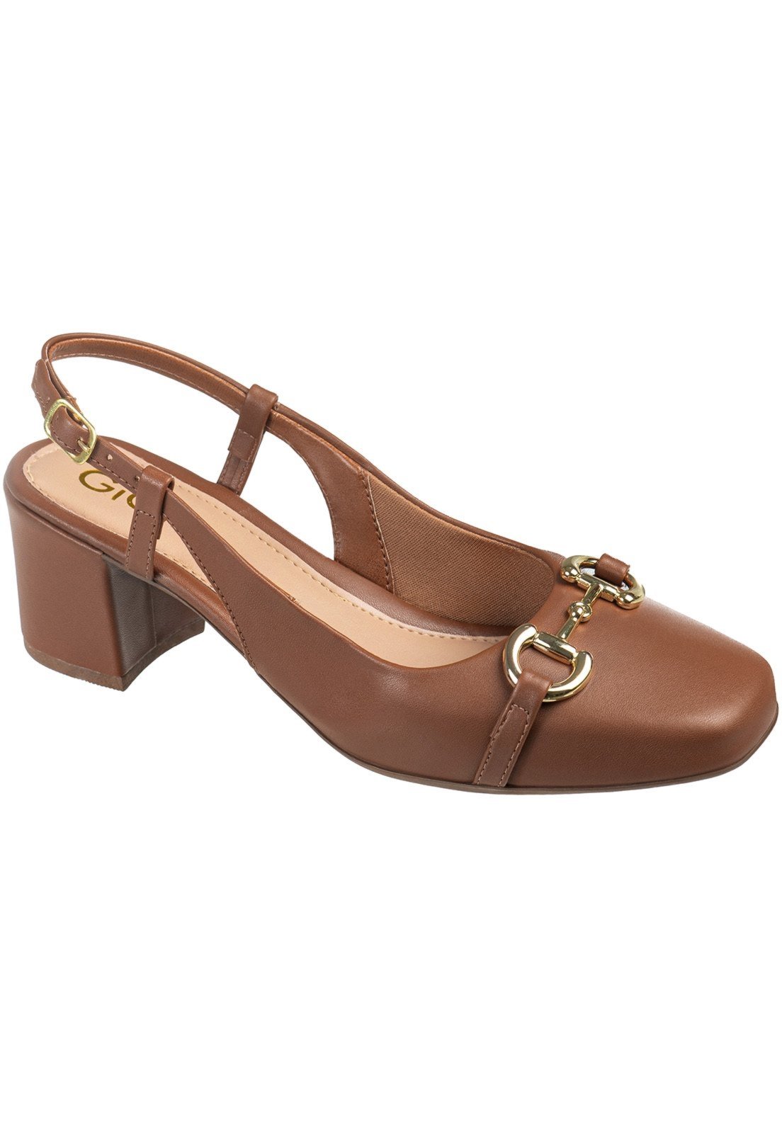 Vista 3 Sandália Feminina GiGiL Scarpin Salto Bloco Slingback Enfeite Bridão Metalizado preto Gigil preto