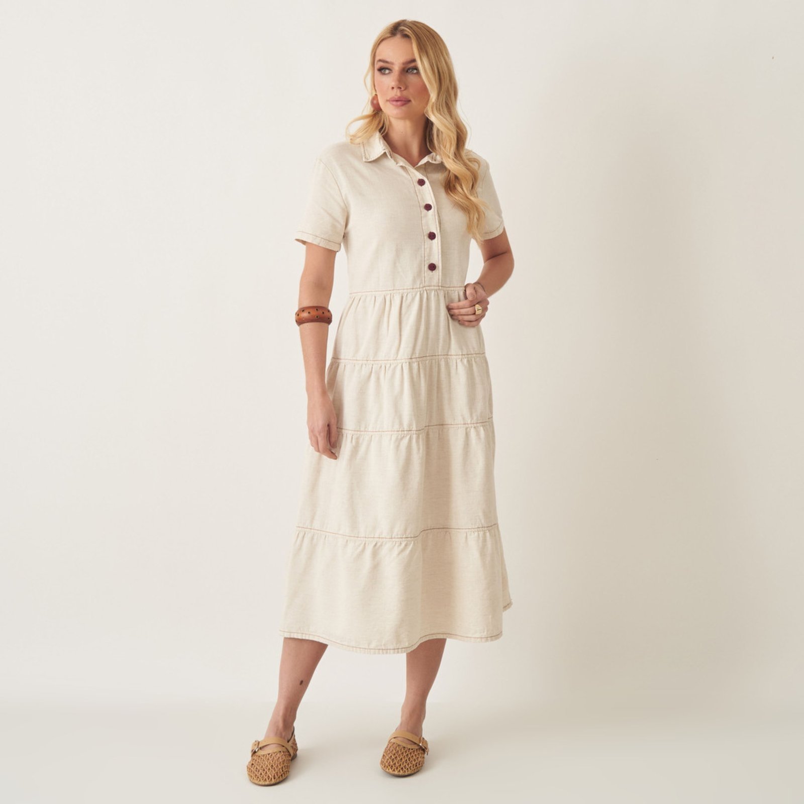 Vestido Linho 4 Marias com Gola