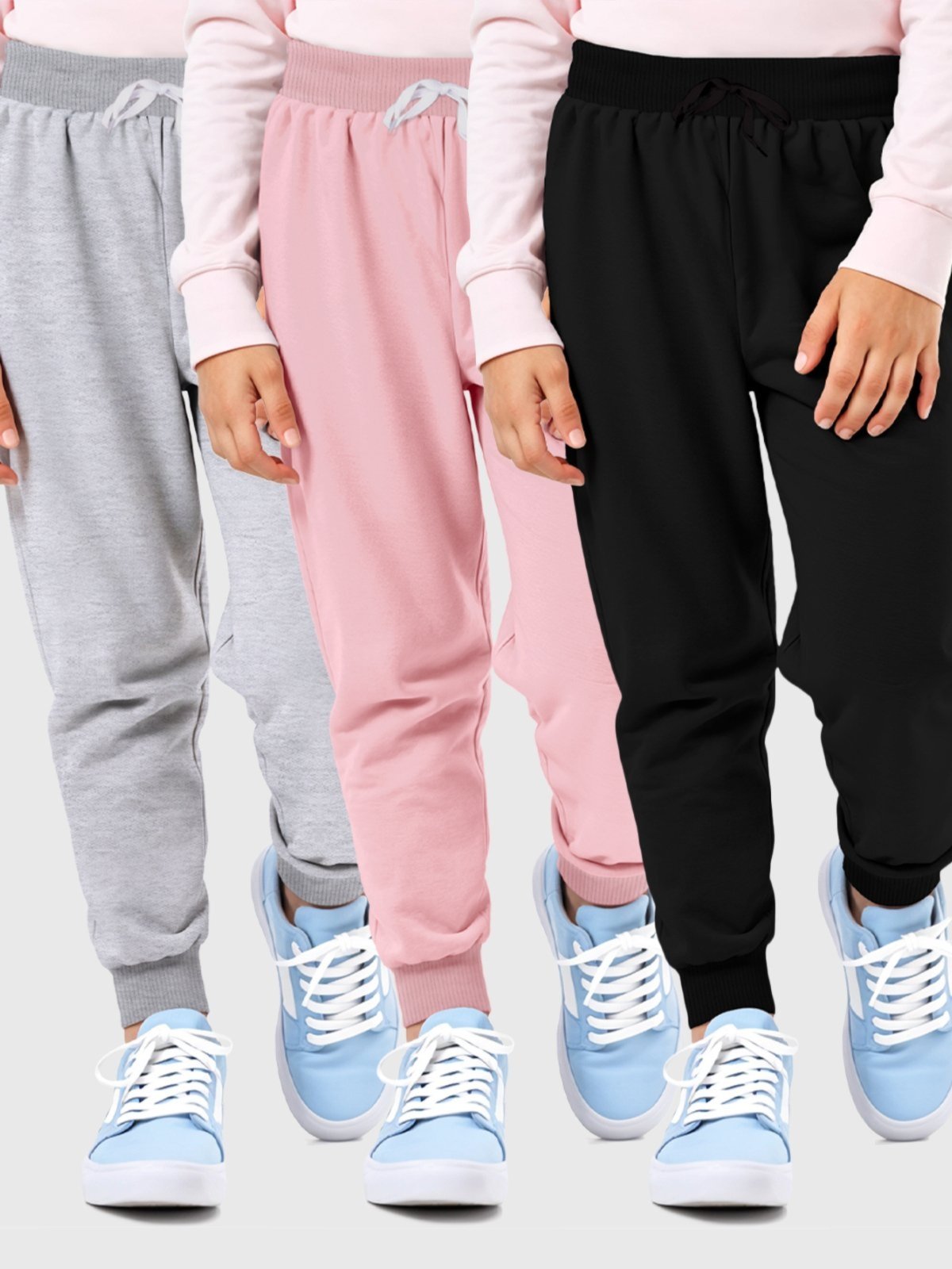 Infantil – Kit 3 Calças Moletom Menina Cinza Preto Rosa Benellys