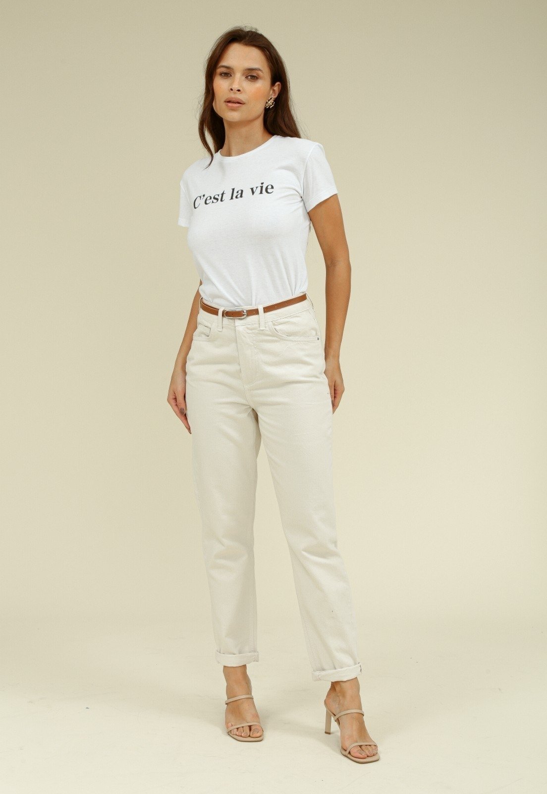 Calça Pop Me Sarja Mom Com Cinto Off-White