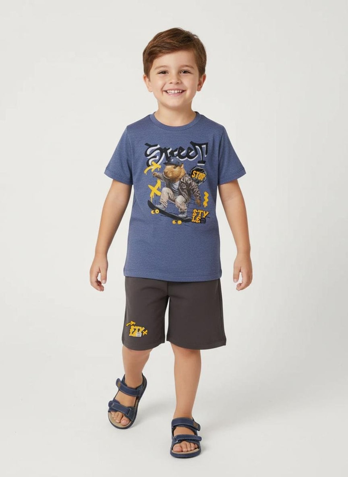 Infantil - Conjunto Curto Capivara Para Menino- AZUL