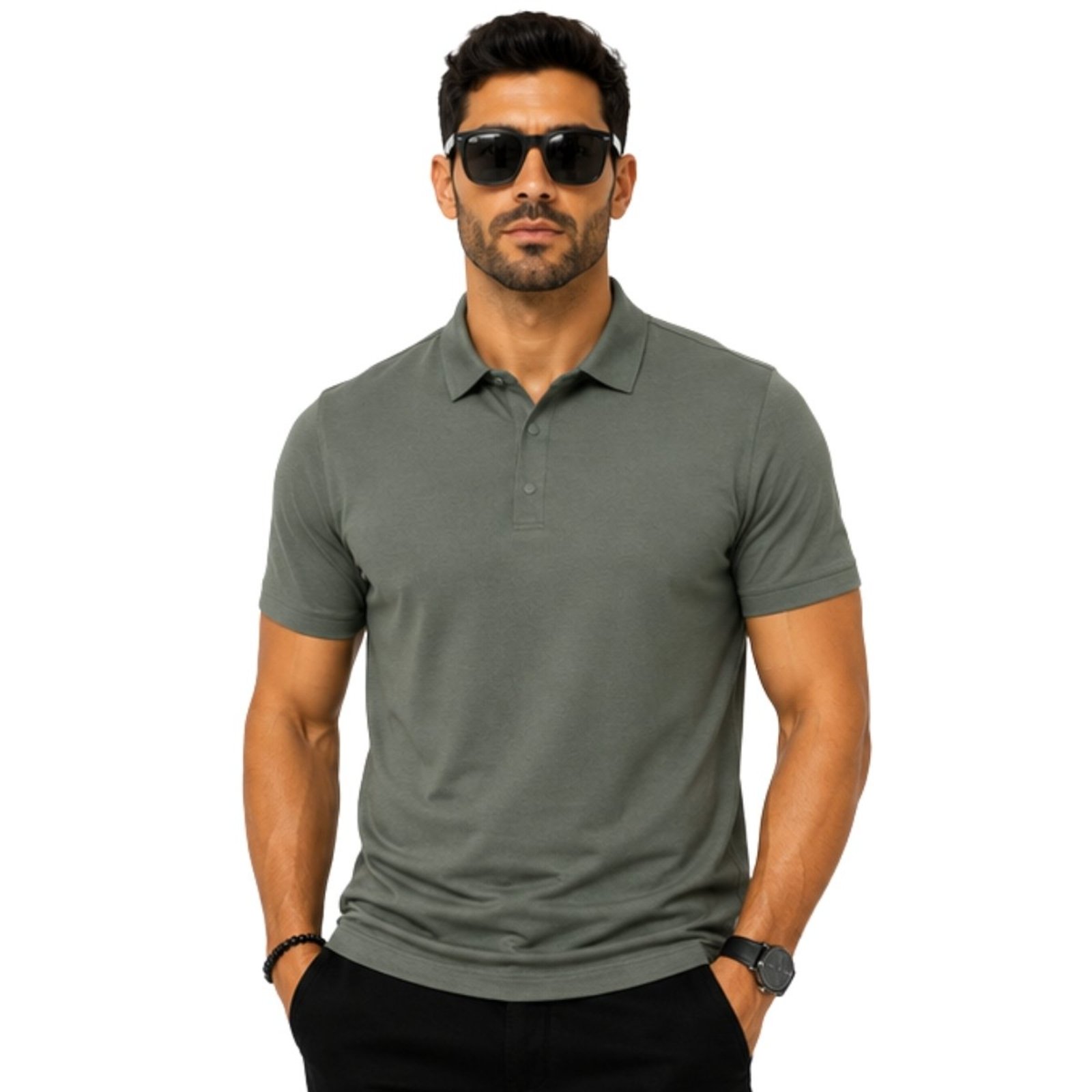Camisa Polo Masculina Poliamida Leve Estilo Casual Sport Verde
