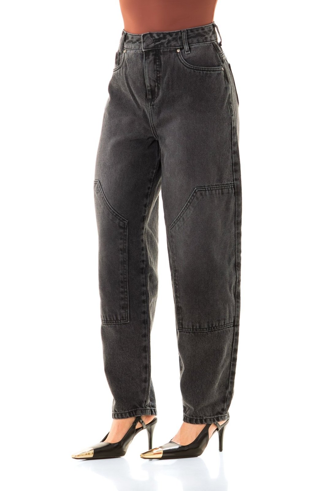 Calça Jeans Feminina Arauto Balloon Double Knee Black