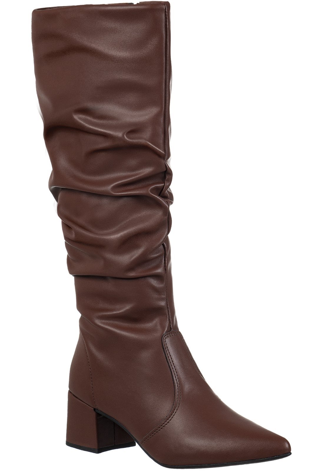 Bota Enrrugada GigiL Cano Longo Slouch Bico Fino Terra