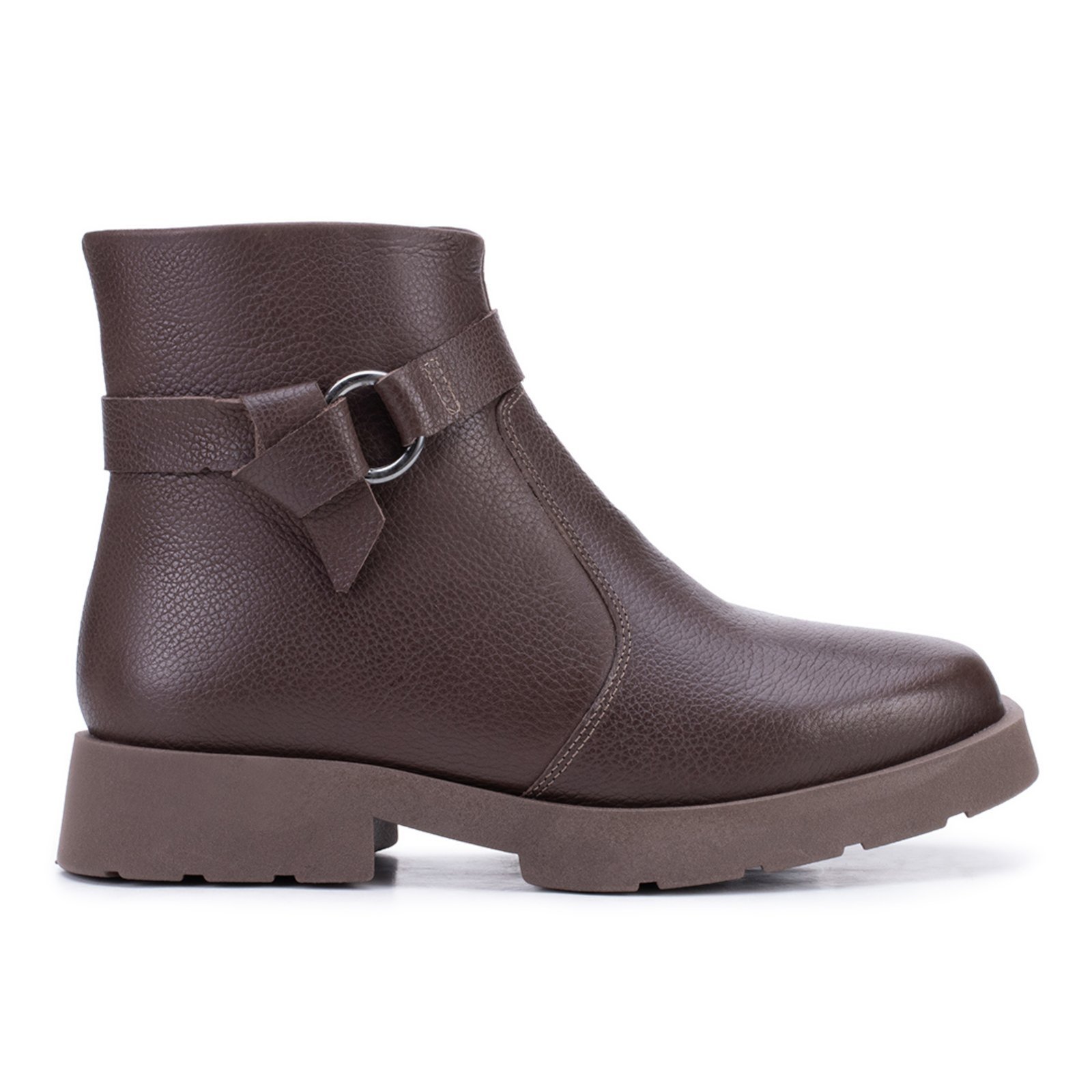 Bota Feminina Bella Nina Couro Coturno Fivela Salto Baixo Leve Café