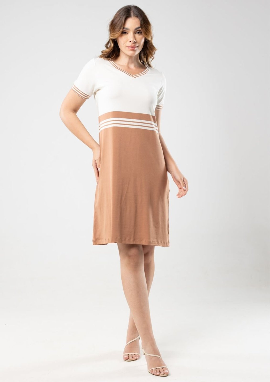 Vestido Pau a Pique Listrado Avelã AVELÁ – GG Pau a Pique