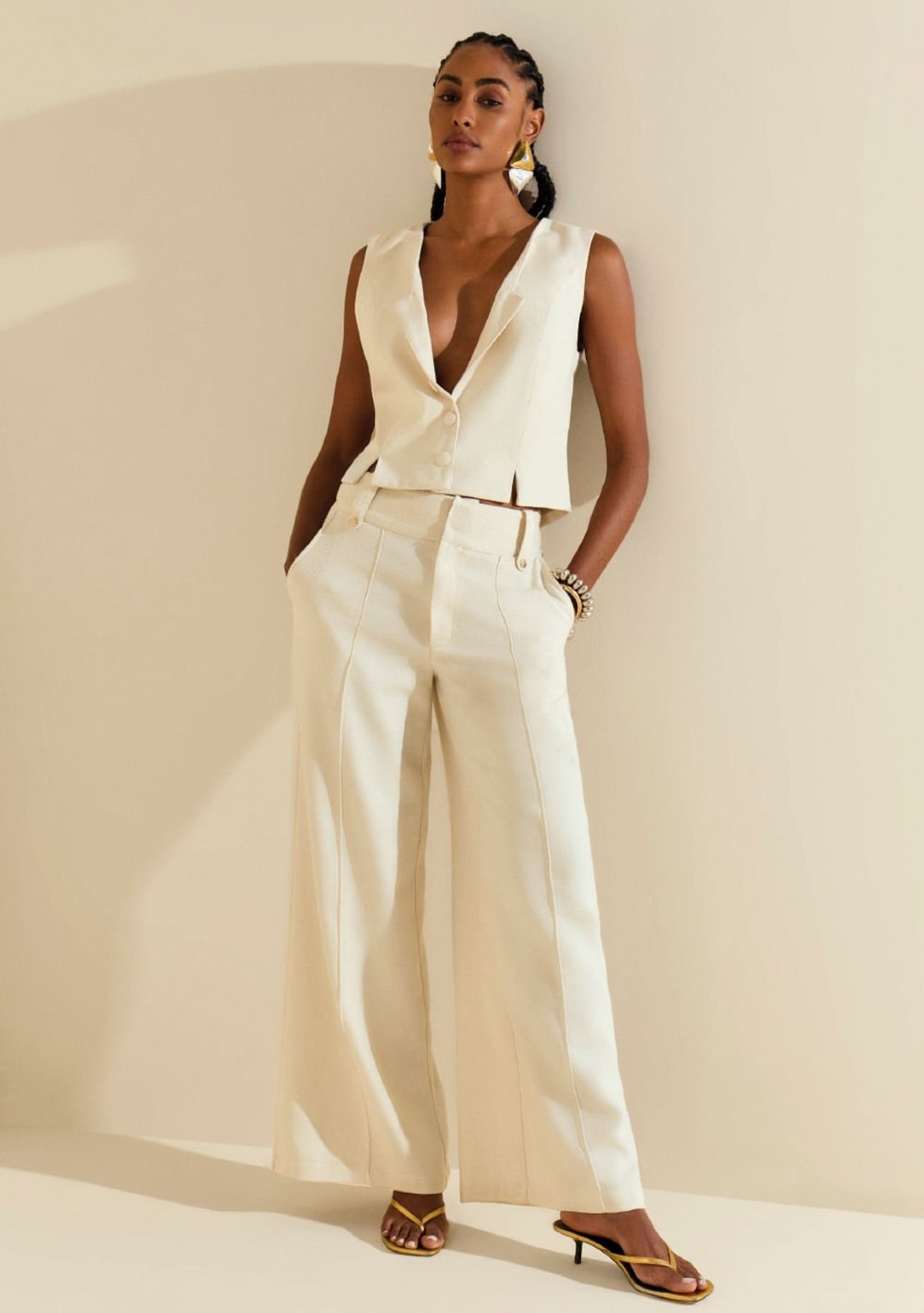 Calça Morena Rosa Pantalona Alta Off Off-white