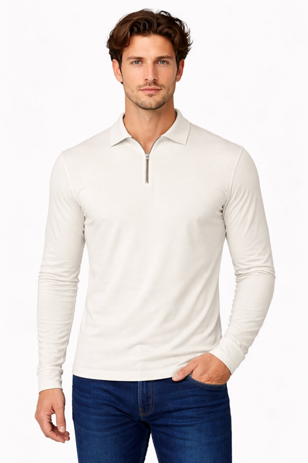 Camisa Manga Longa D Bell Outlet Fashion ZIper Off White
