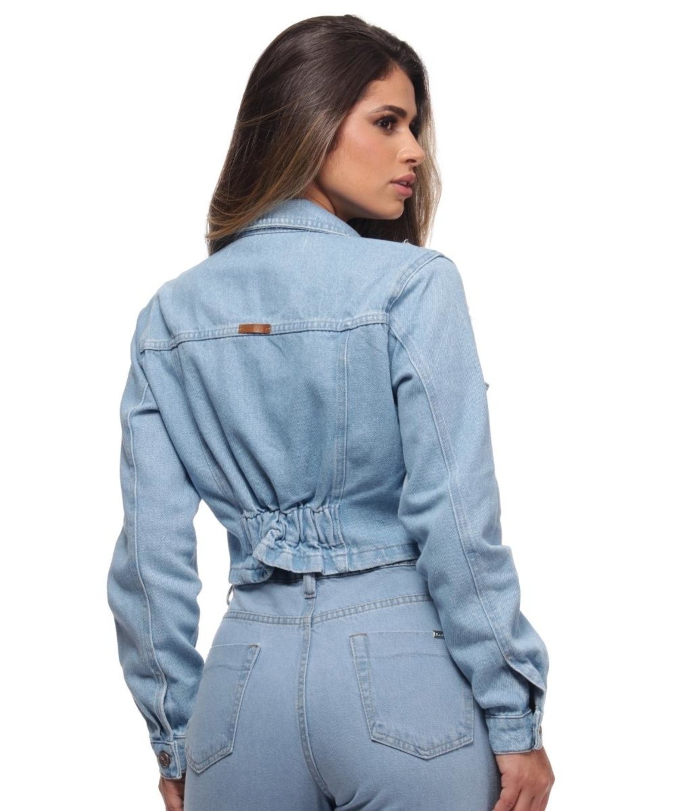 Vista 3 Jaqueta Feminina Jeans Cropped Razon Jeans multicolorido Razon Jeans multicolorido