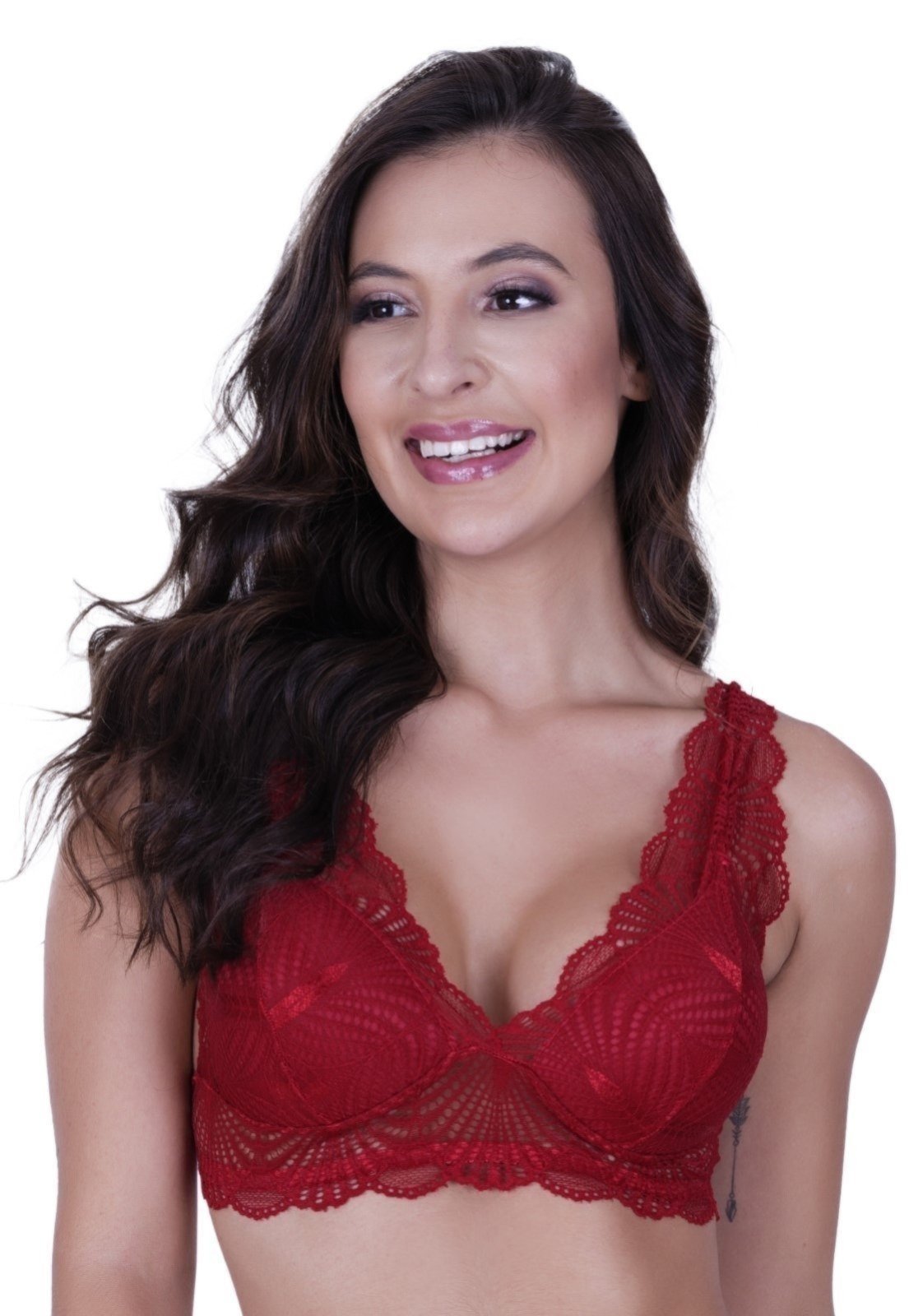 Sutiã com Bojo de Renda Alça Larga Terra e Mar Vermelho