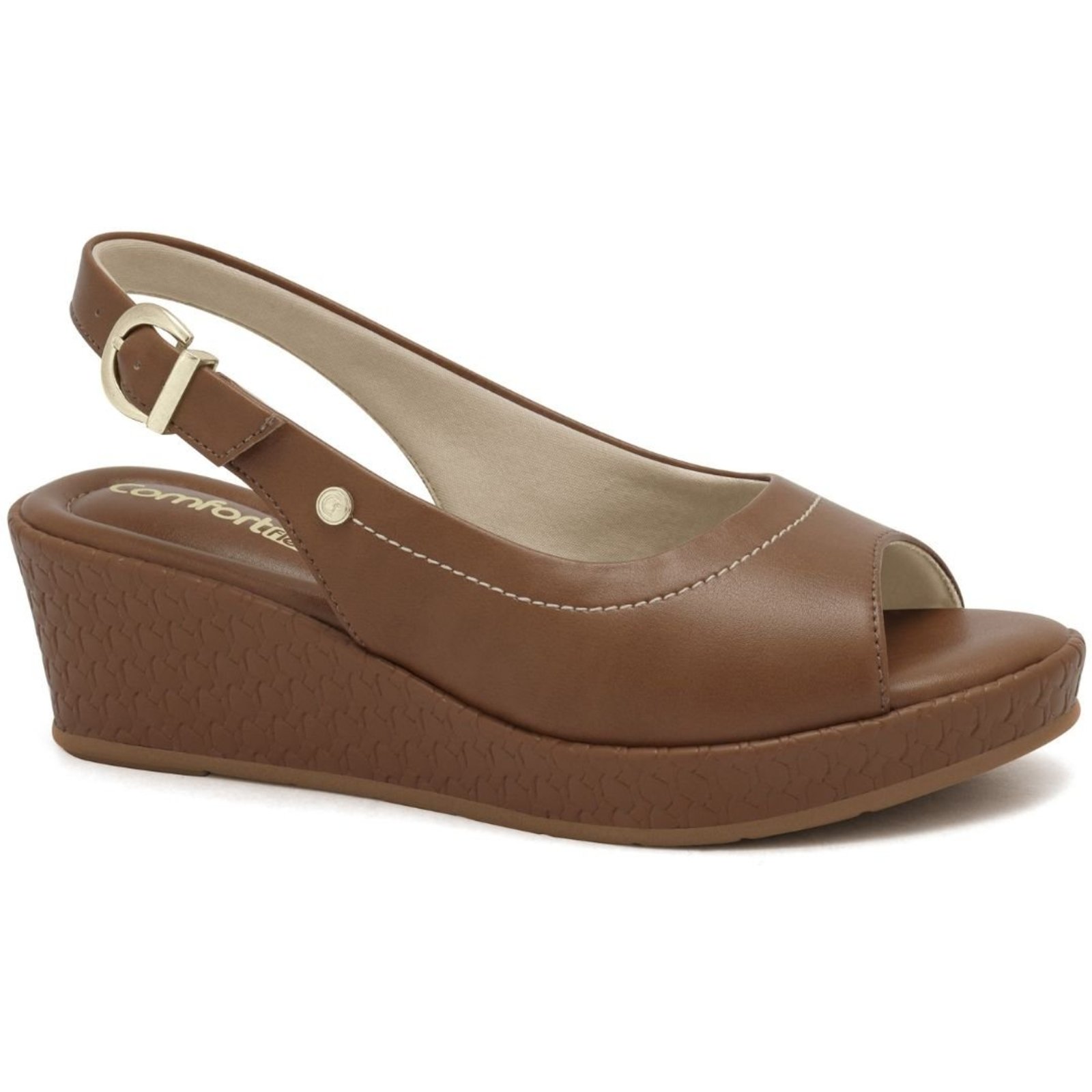 Sandália Feminina Anabela Macia Comfortflex 2553405 - Caramelo