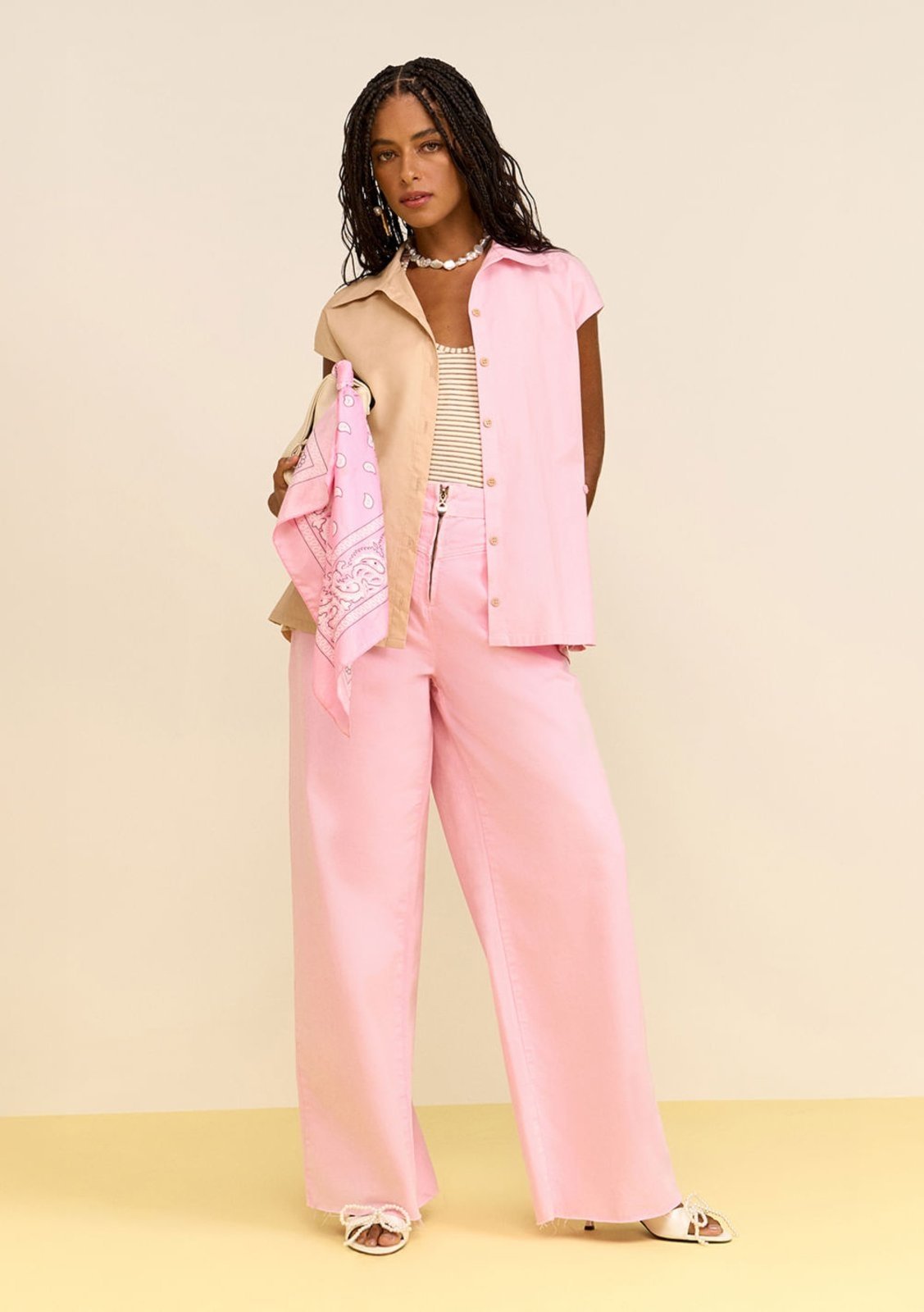 Calça Zinco Pantalona Alta Rosa