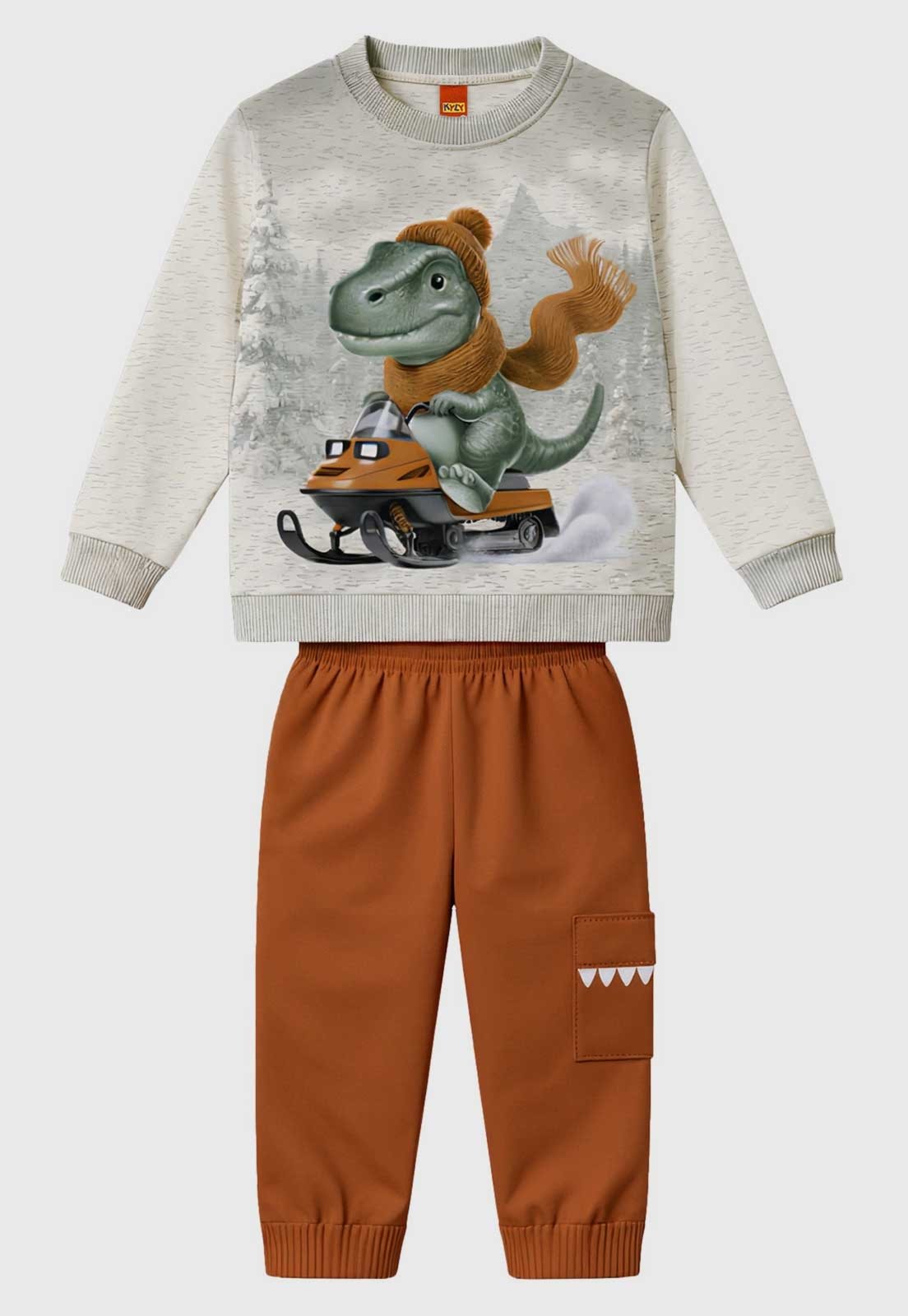 Conjunto Kyly Dinossauro Moto de Neve Cinza