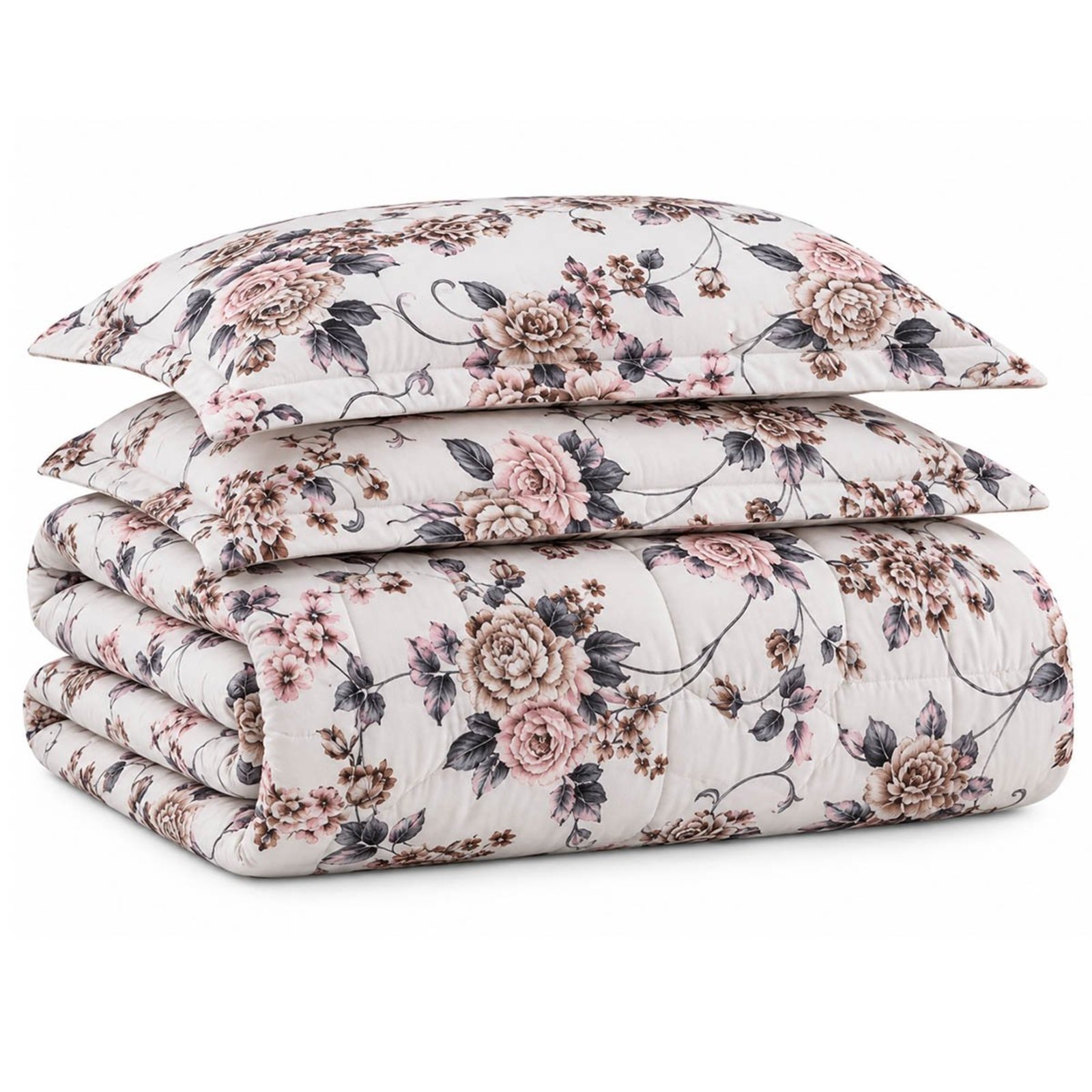 Kit Edredom Cobertor Zurique Queen Dupla Face Micropercal Estampado 400 Fios 3 Peças Flor Bege