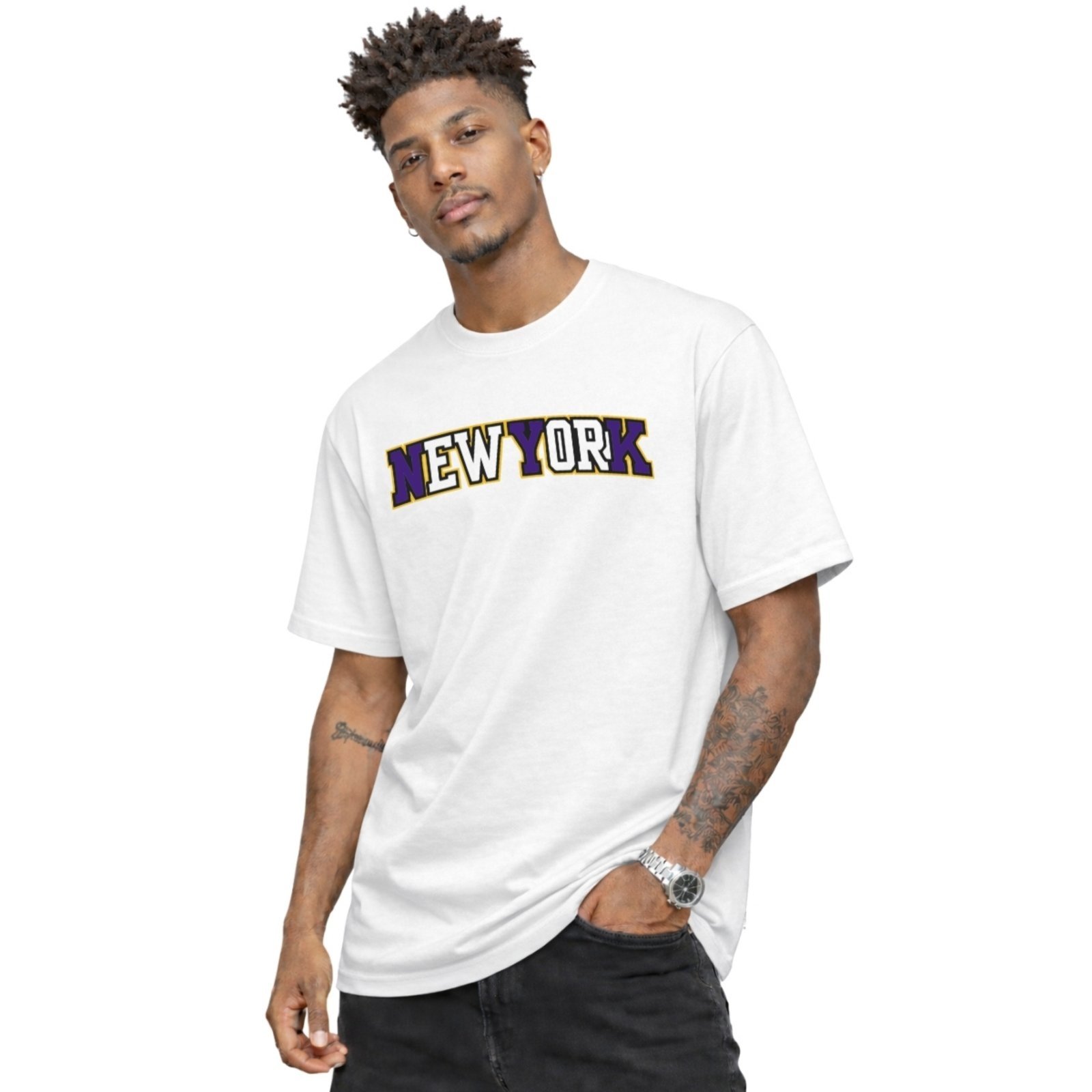 Camiseta Basica Estampada Algodão Gola Redonda Masculina