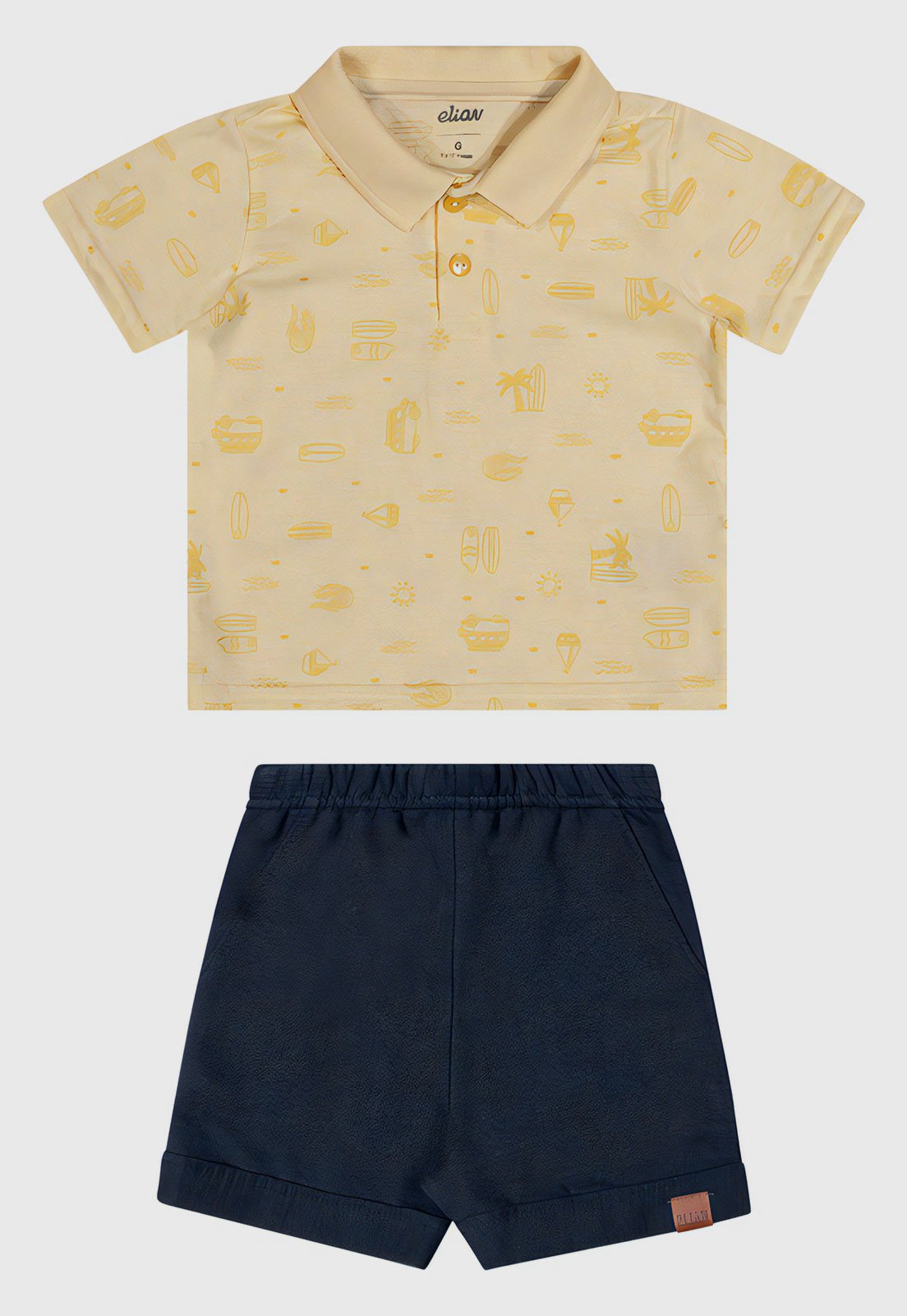 Conjunto 2pçs Manga Curta Elian Camisa E Bermuda Amarelo