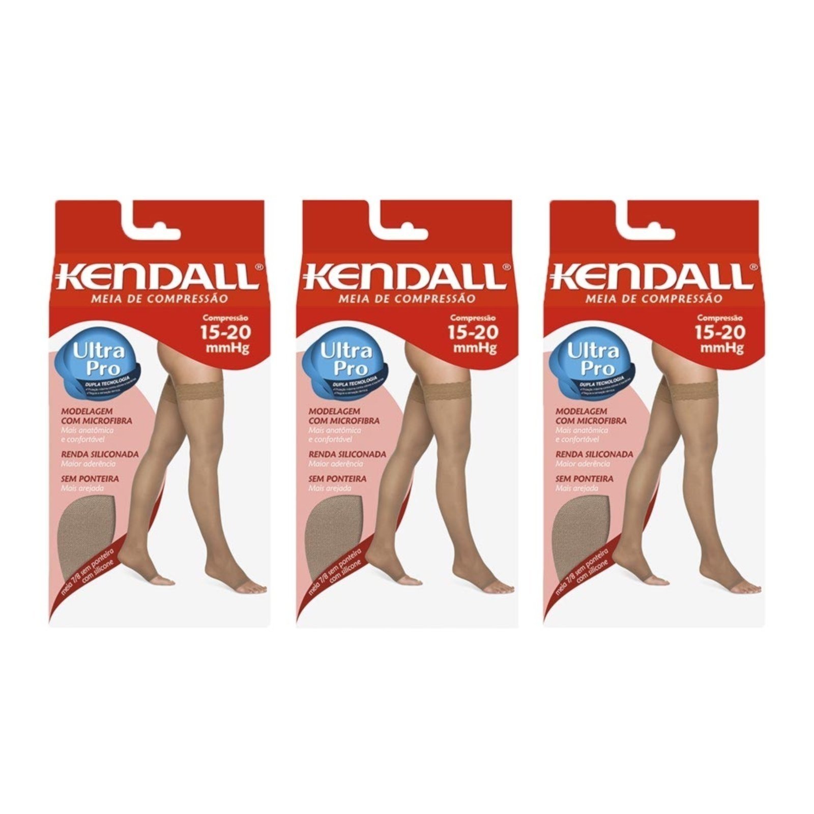 Kit com 3 Meias Kendall 7/8 Sem Ponteira Média Compressão 1712 Bege