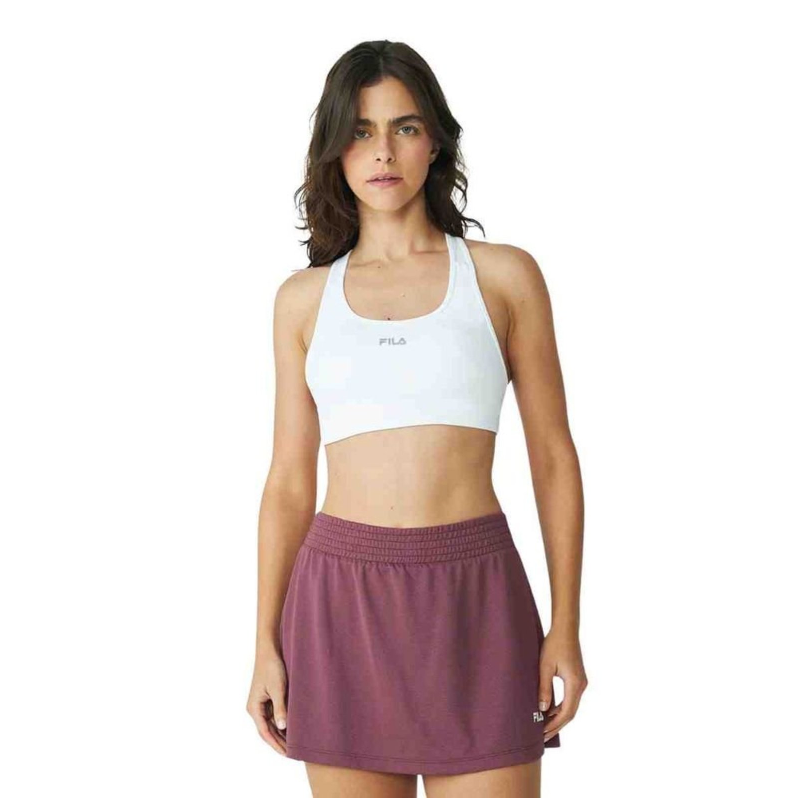 Top Feminino Com Bojo Fila Essential Branco E Prata