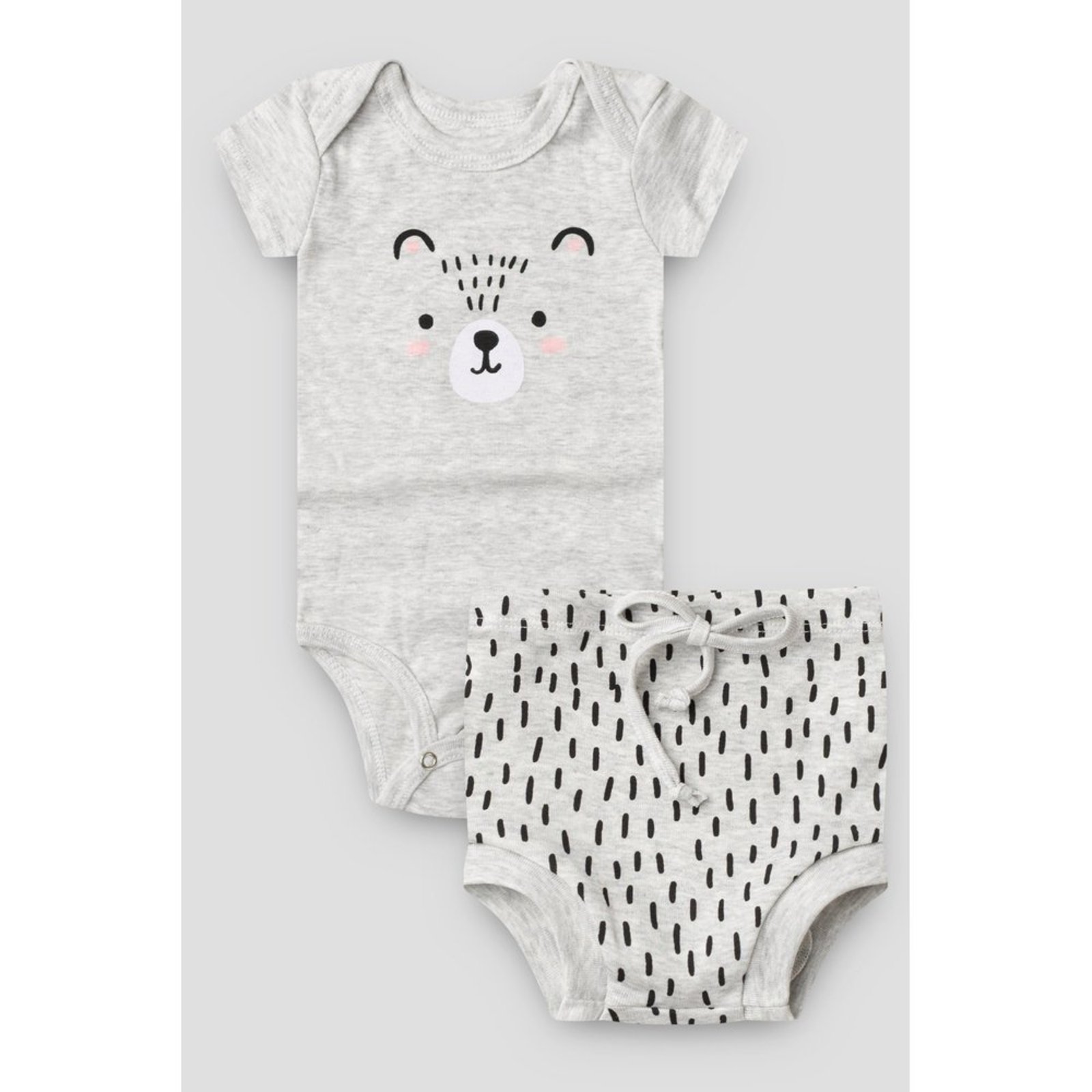 Infantil - Conjunto Body Curto e Tapa Fralda do Papai Mescla Carinha Urso