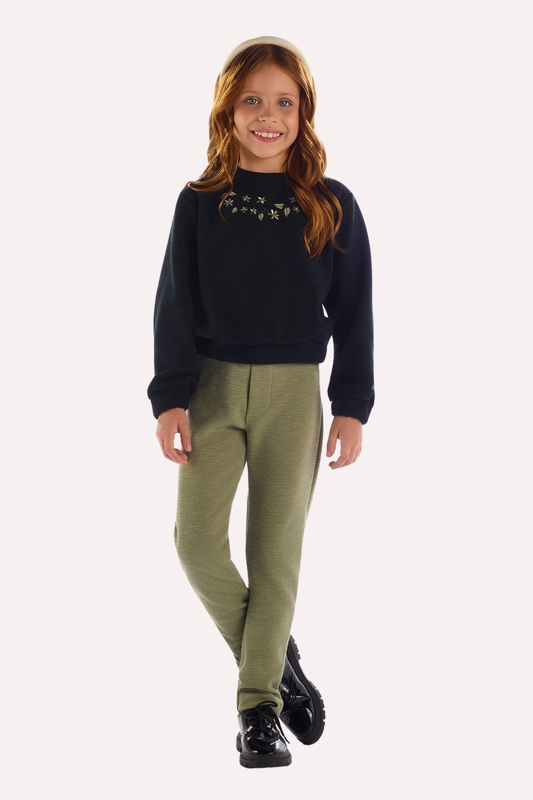 Infantil - Conjunto Preto Blusão e Calça em Malha Quadriculada