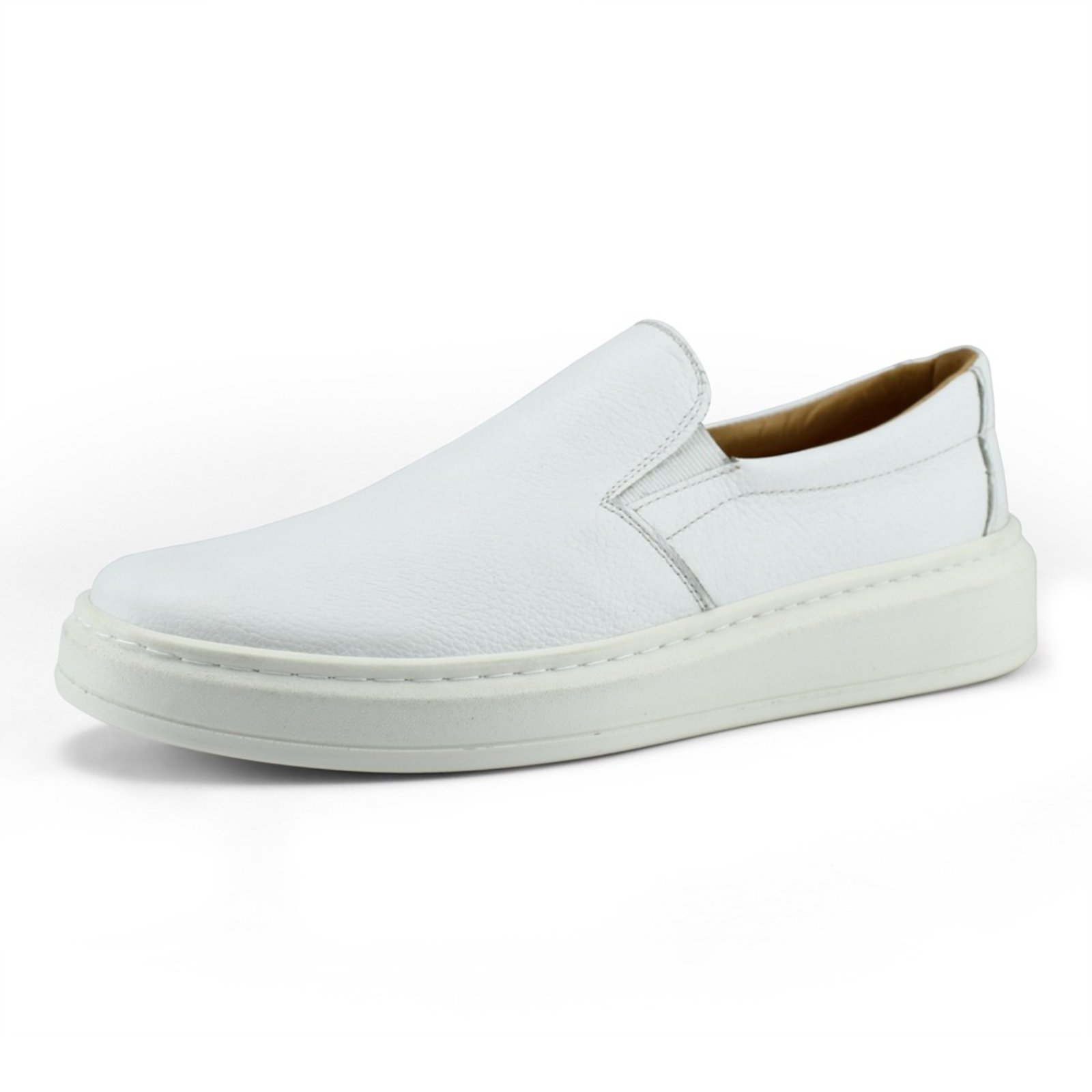 Sapatenis Slip On Masculino Tenis Iate Casual Couro Legitimo Branco