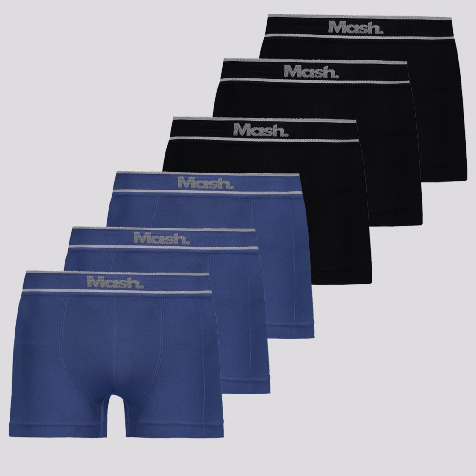 Kit 6 Cuecas Boxer Mash Sem Costura Azul e Preta
