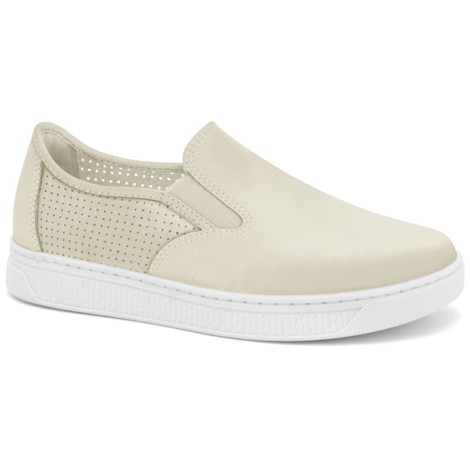 Tênis Feminino Couro Creme Estiloso Comfortflex 2565301-11