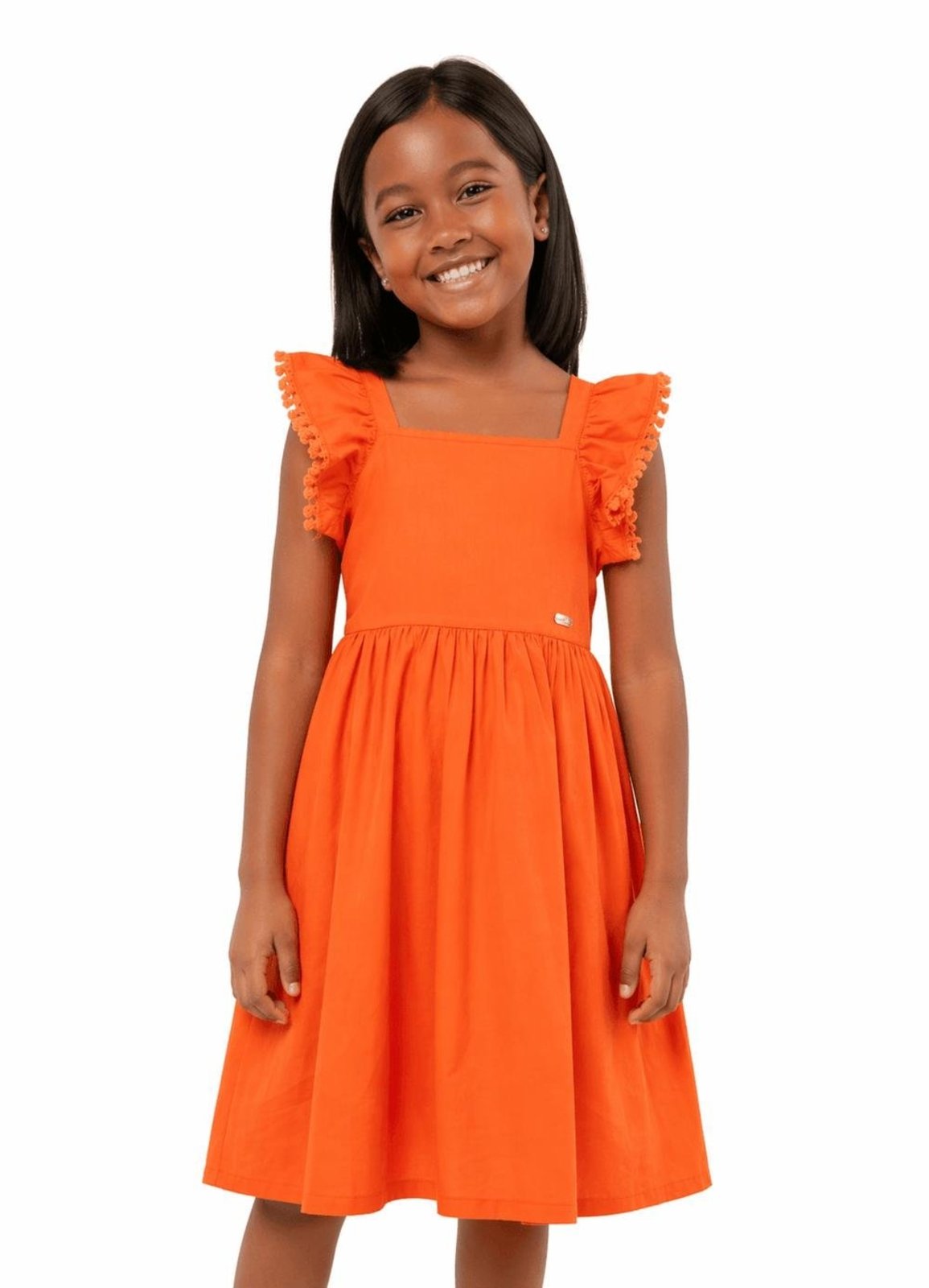 Infantil - Vestido Menina Primavera Doce Alphabeto Mangaba Laranja