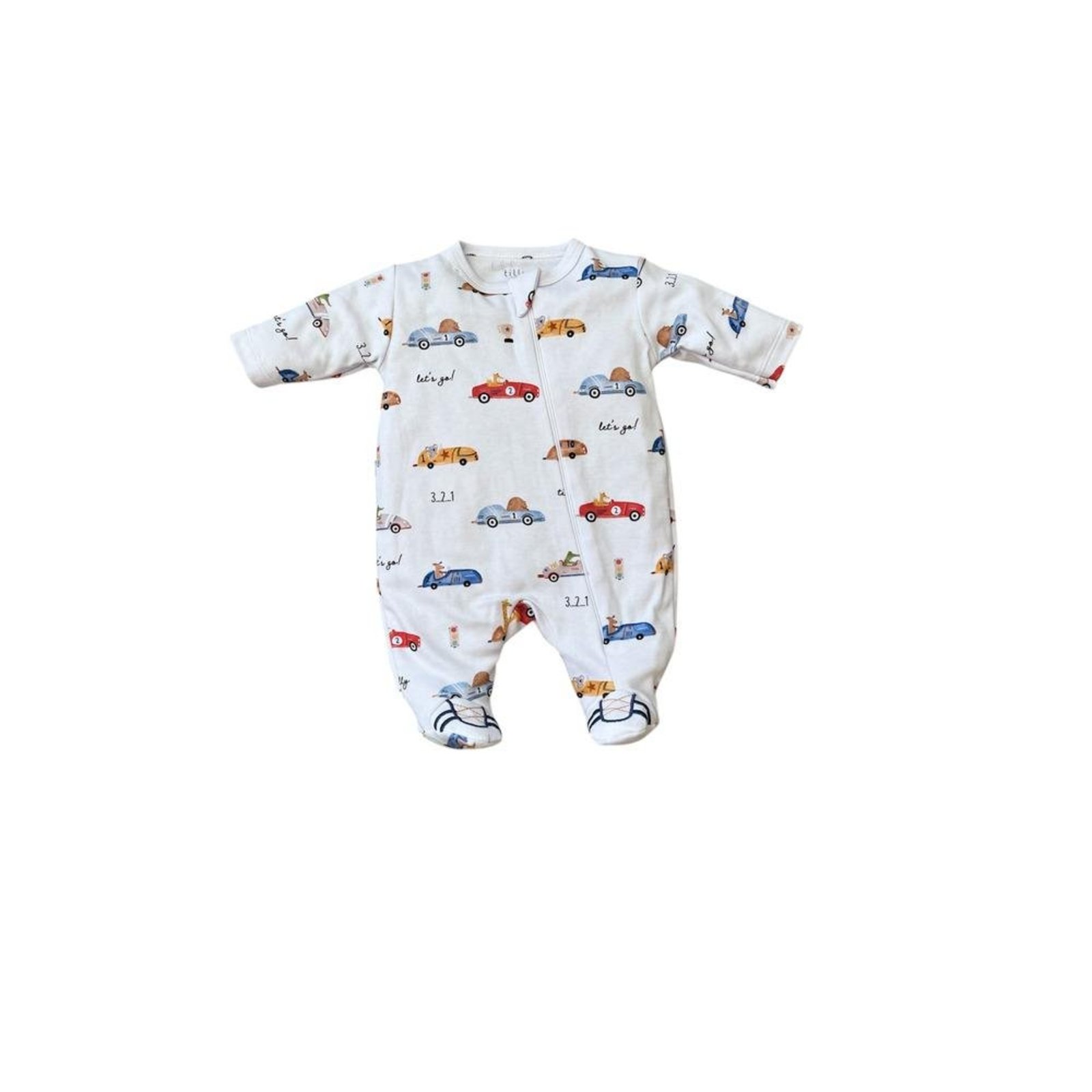 Infantil - Macacão Longo Pé Zíper Estampa Carrinhos Tilly Baby Branco P Branco