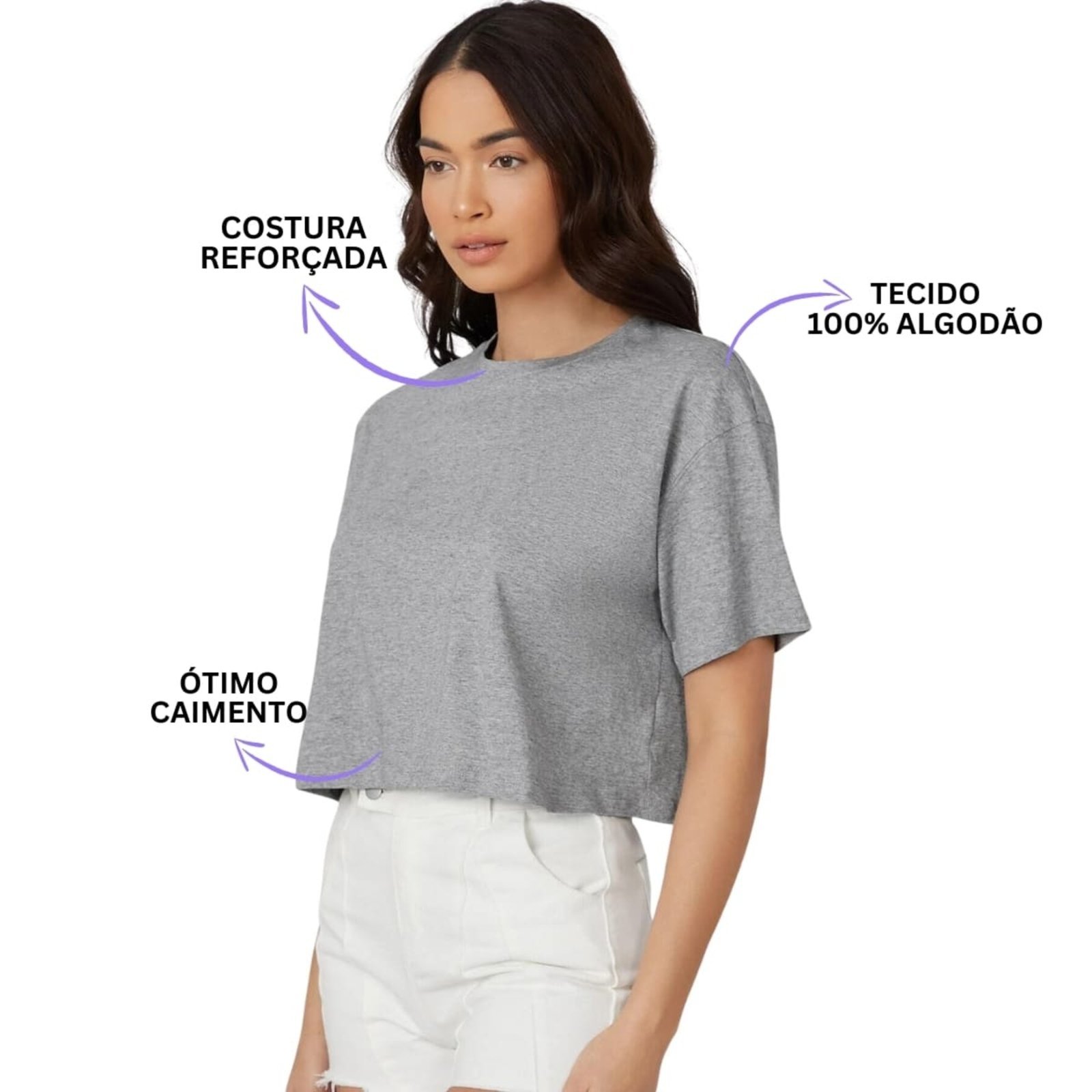Vista 3 Camiseta Cropped Oversized Algodão Premium Branca Di Nuevo branco Di Nuevo branco