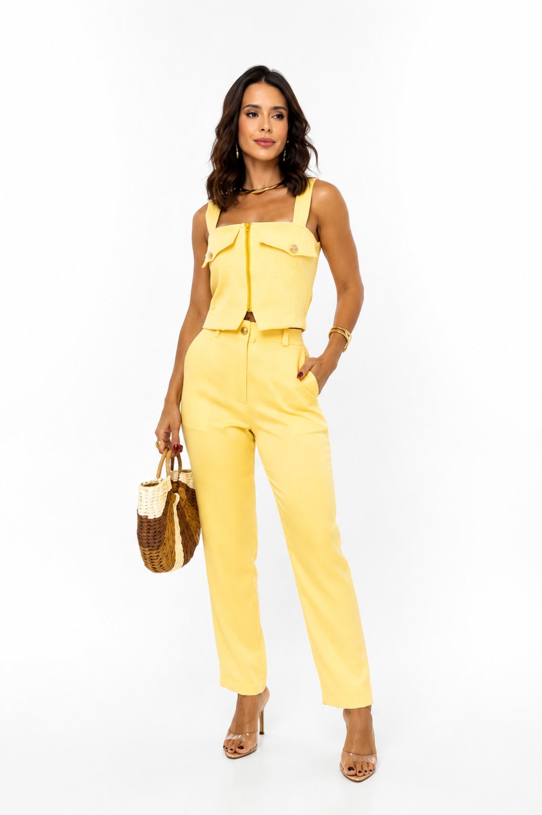 Conjunto Alfaiataria D Bell Outlet Fashion Amarelo
