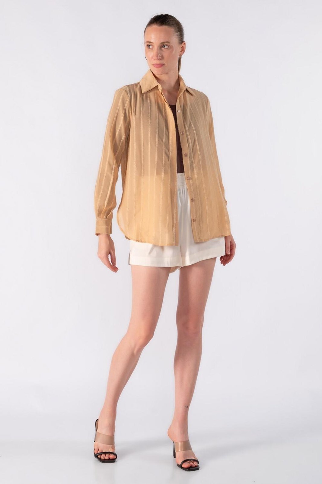 Camisa em chiffon com detalhes em lurex Verde