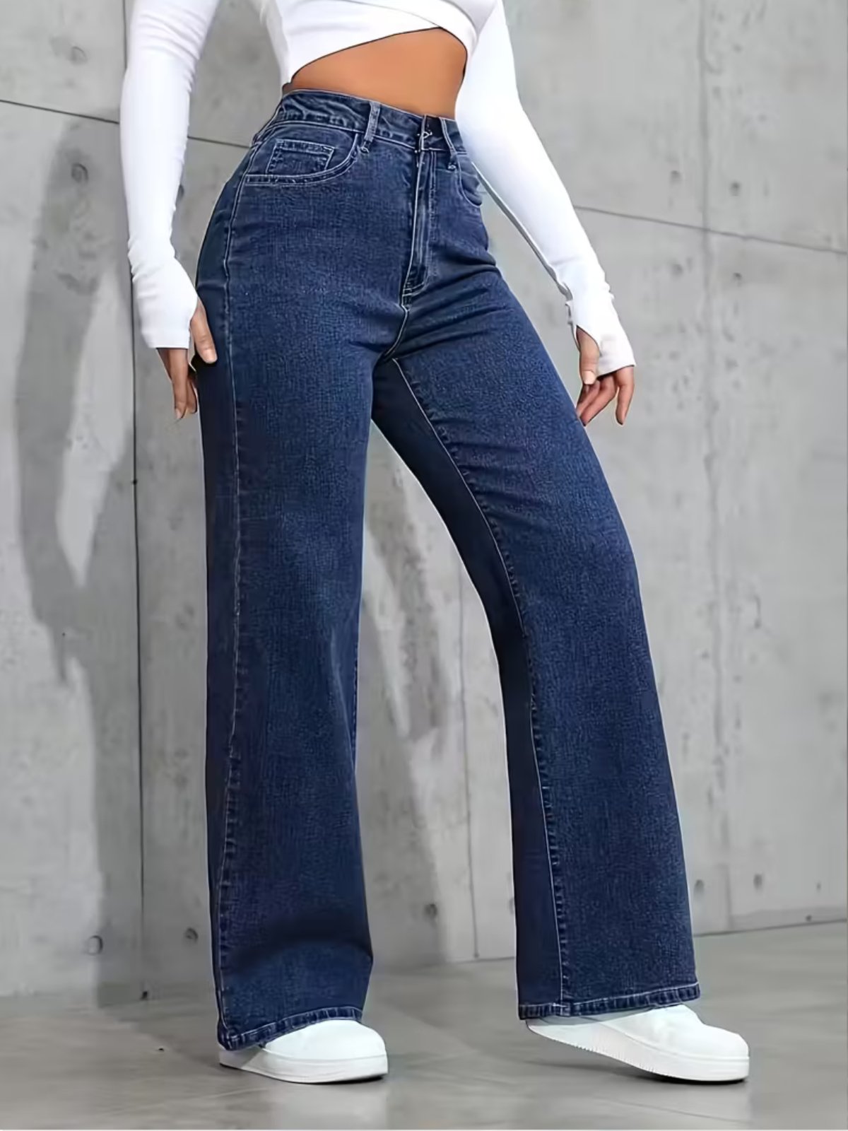 Calça Wide Leg Feminina Kovali Fashion Store Confortavel e Básica Tecido Premium Azul Escura