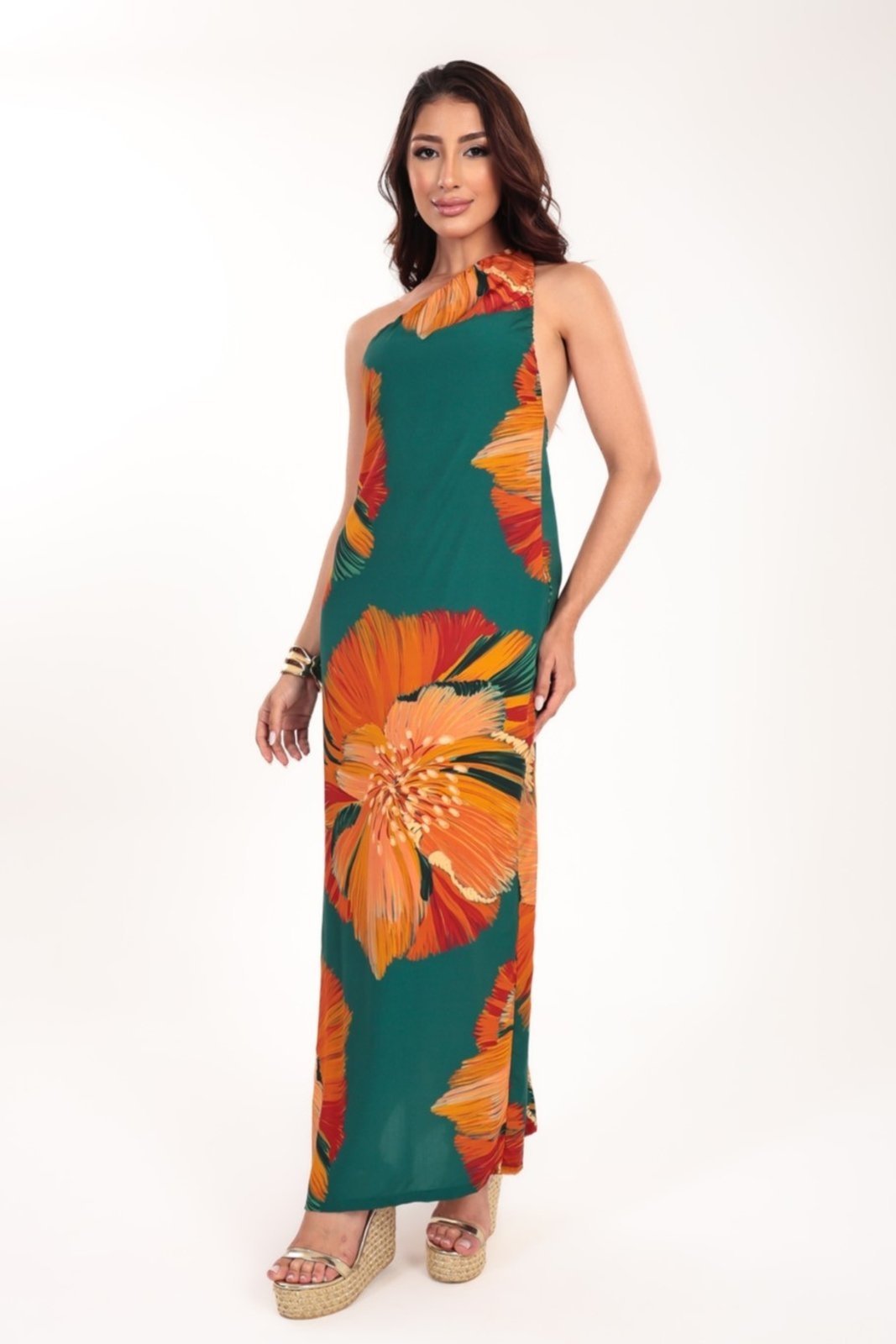 Vestido longo Ícone Fashion Fenda estampa Serena Floral Praia
