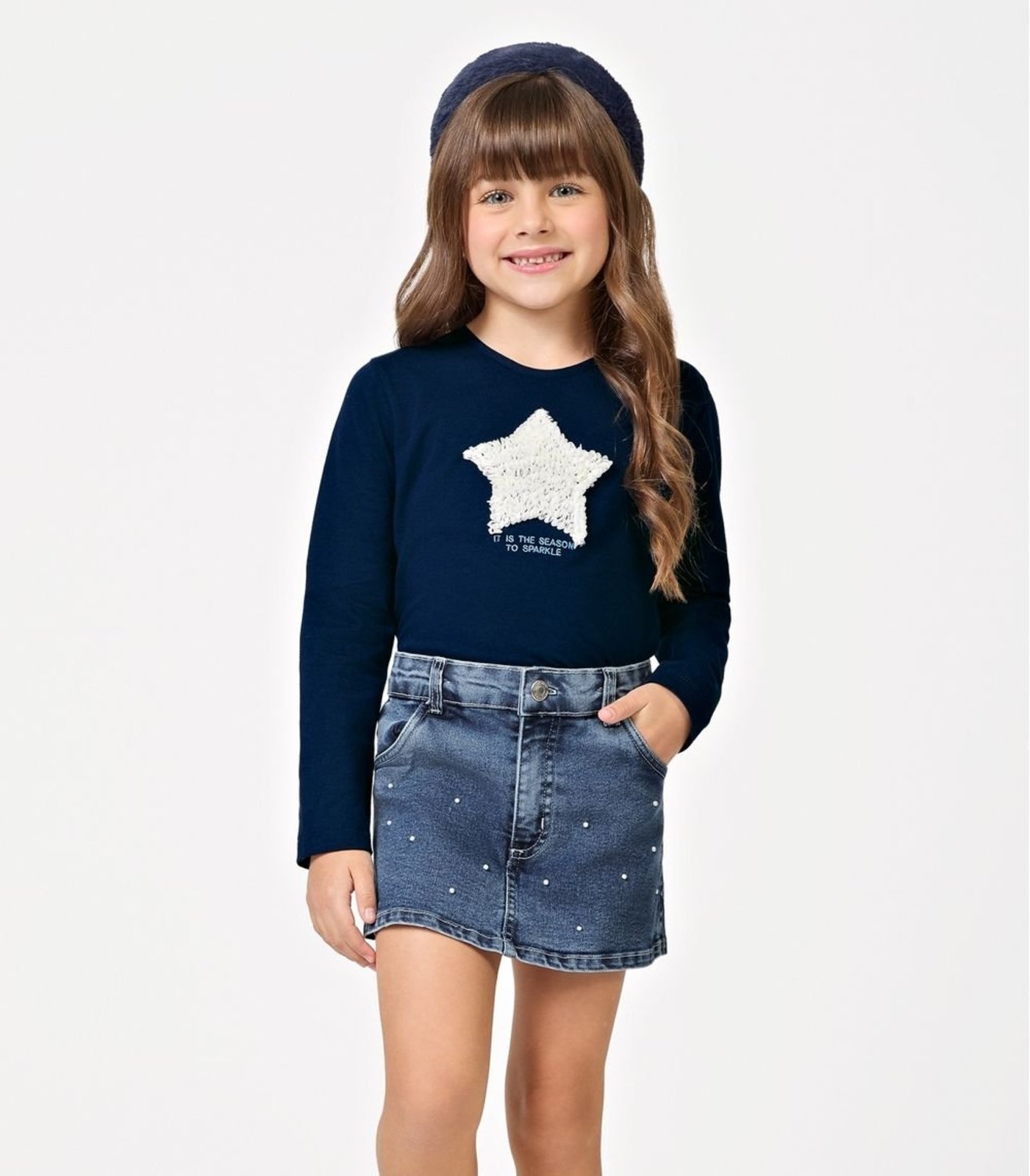 Infantil - Conjunto Blusa com Shorts Saia Jeans Trick Nick Azul