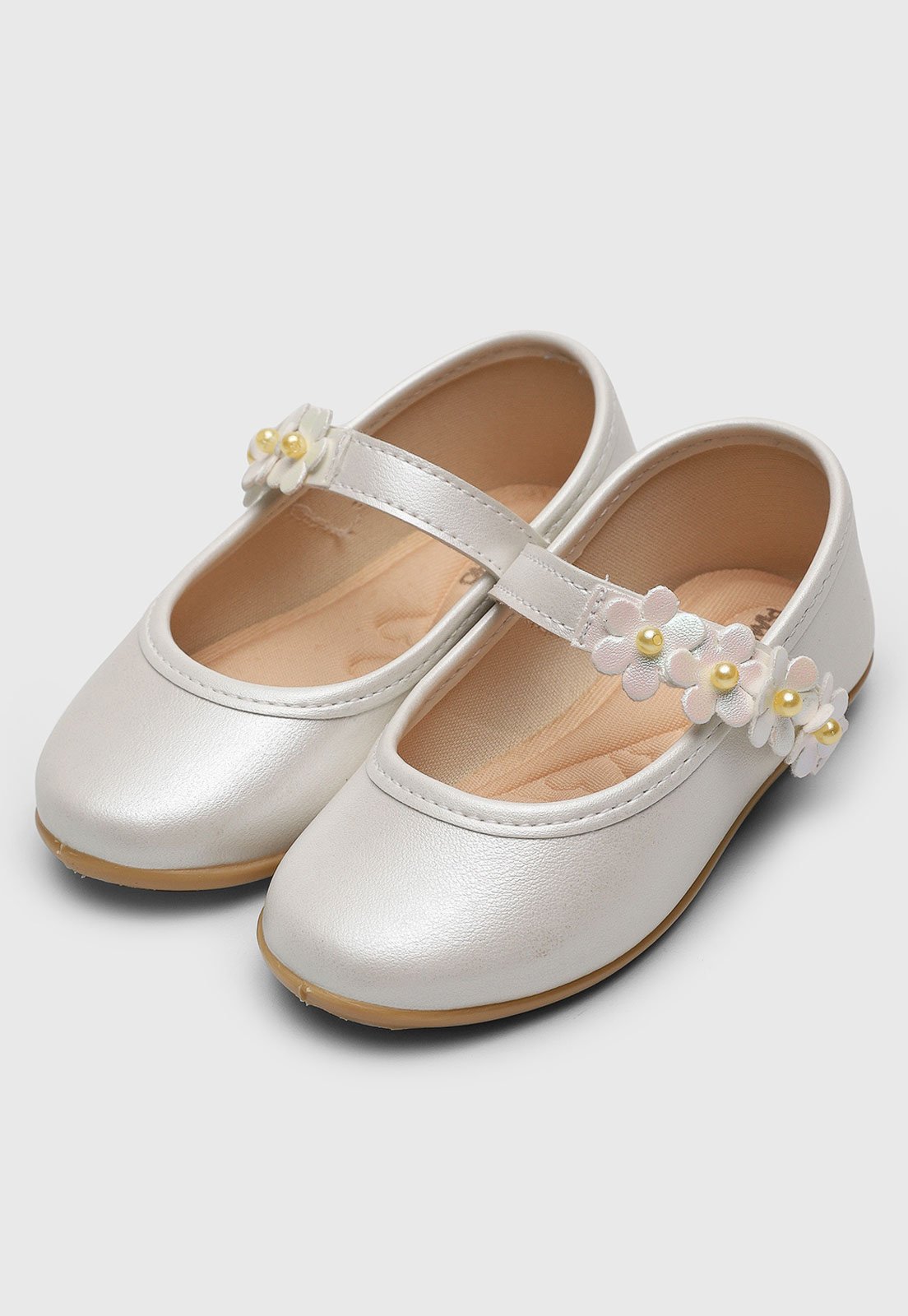 Vista 2 Infantil - Sapatilha Pimpolho Flores Pérolas Branca branco Pimpolho branco